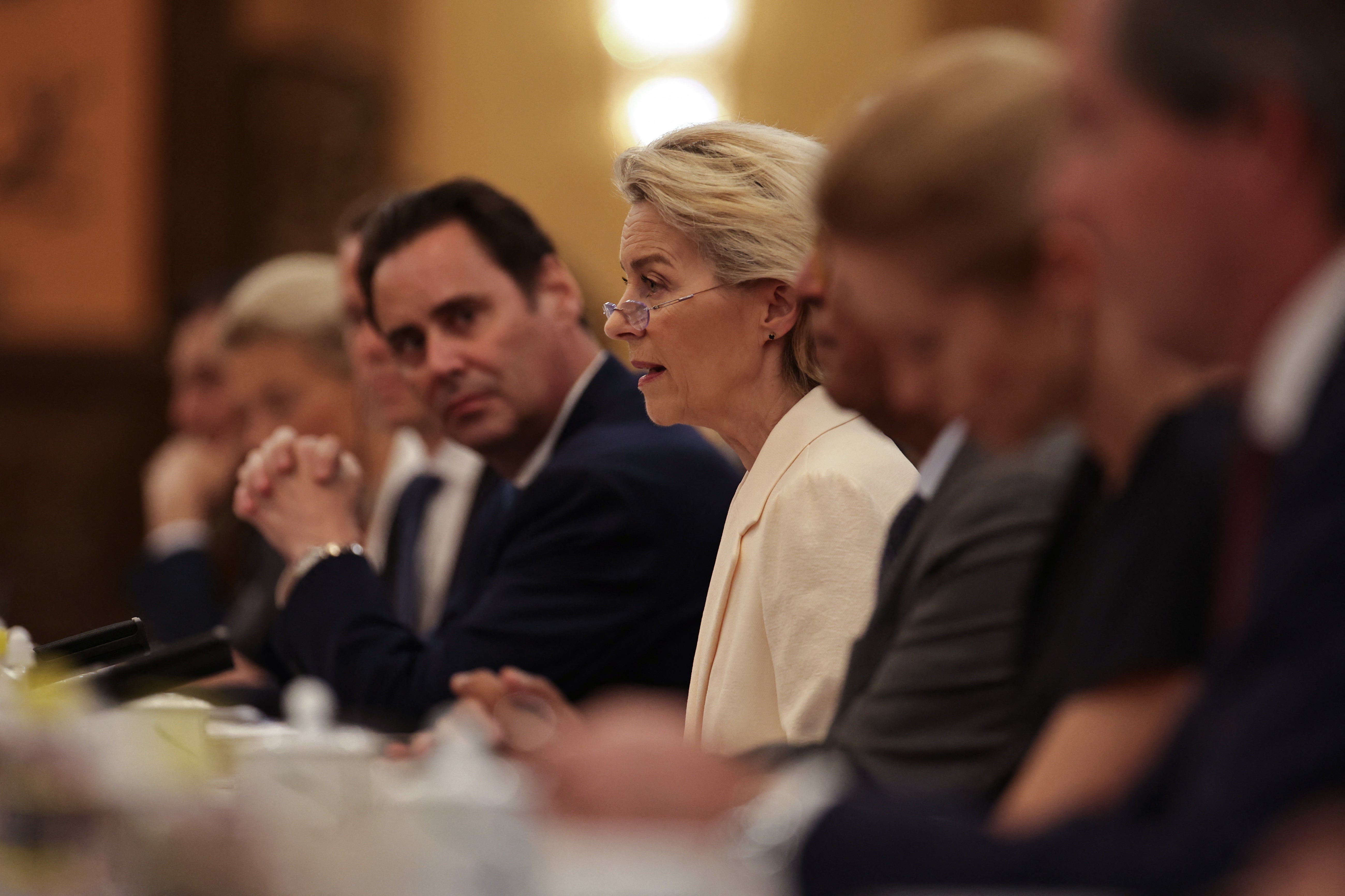 European Commission chief Ursula von der Leyen speaks with Xi Jinping at the 25th EU-China summit in Beijing