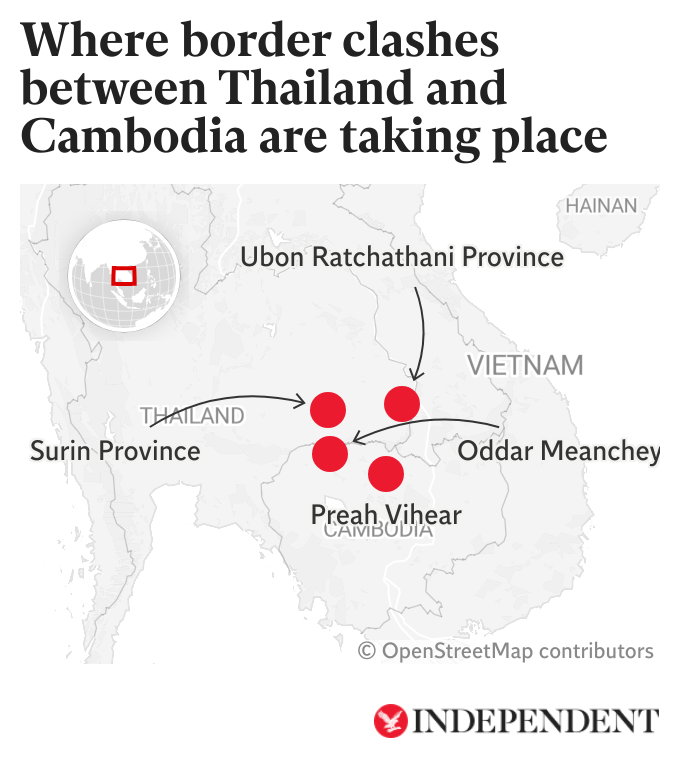 Where border clashes between Thailand and Cambodia are taking place
