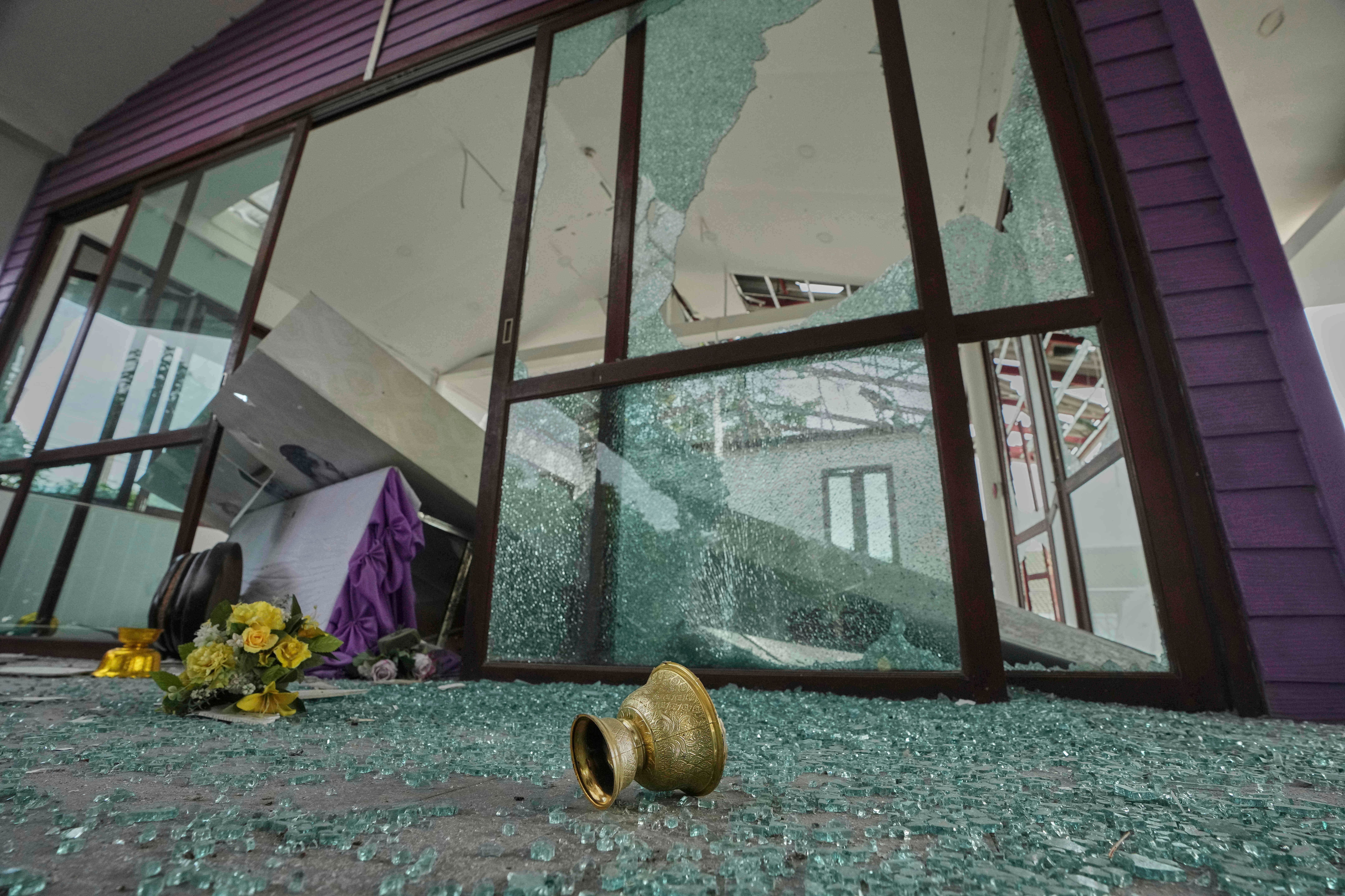 A door of the Phanom Dong Rak hospital damaged by Cambodian shelling
