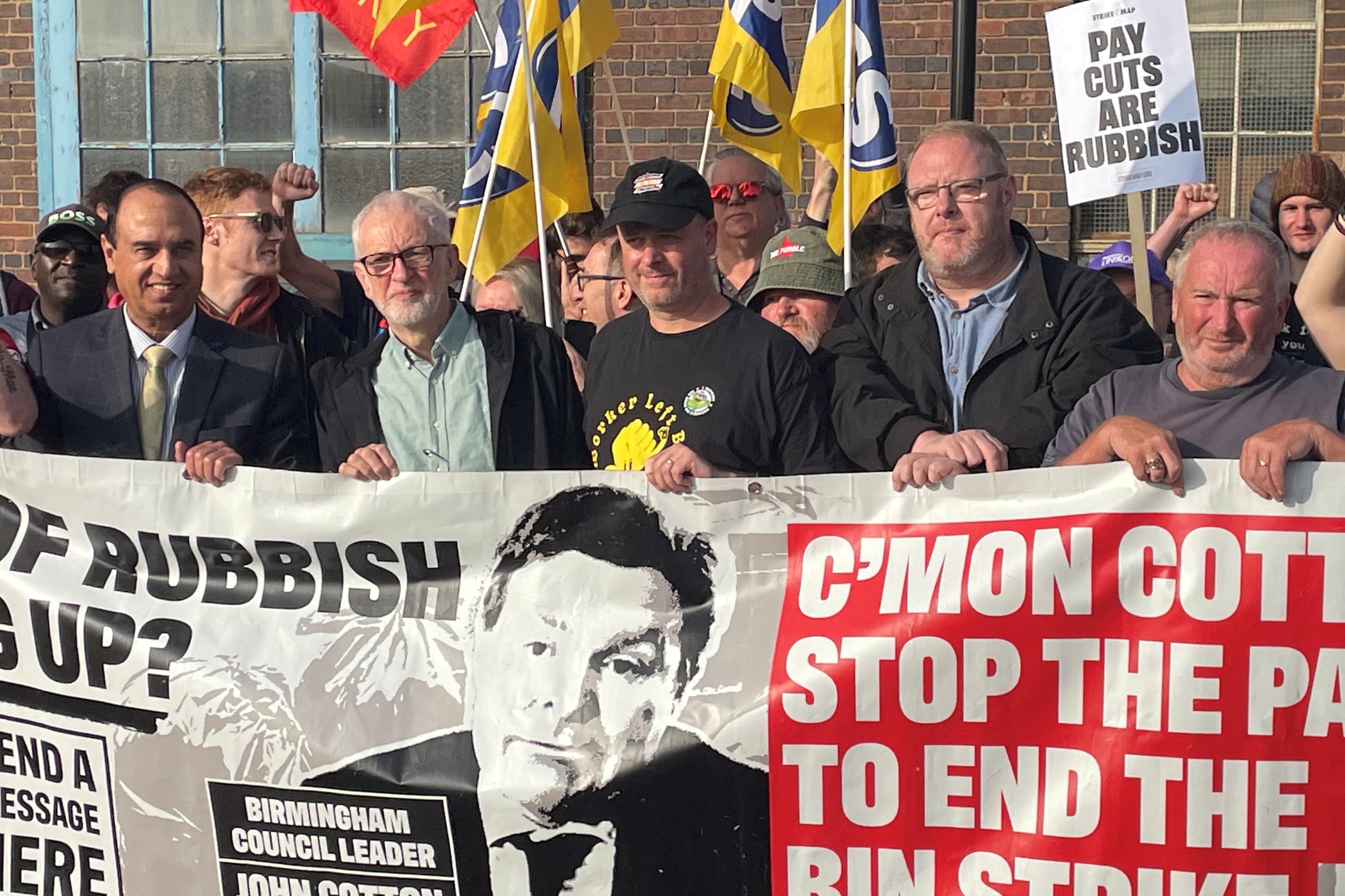 Former Labour leader Jeremy Corbyn, centre left, has thrown his support behind the striking bin workers in Birmingham (Matthew Cooper/PA)