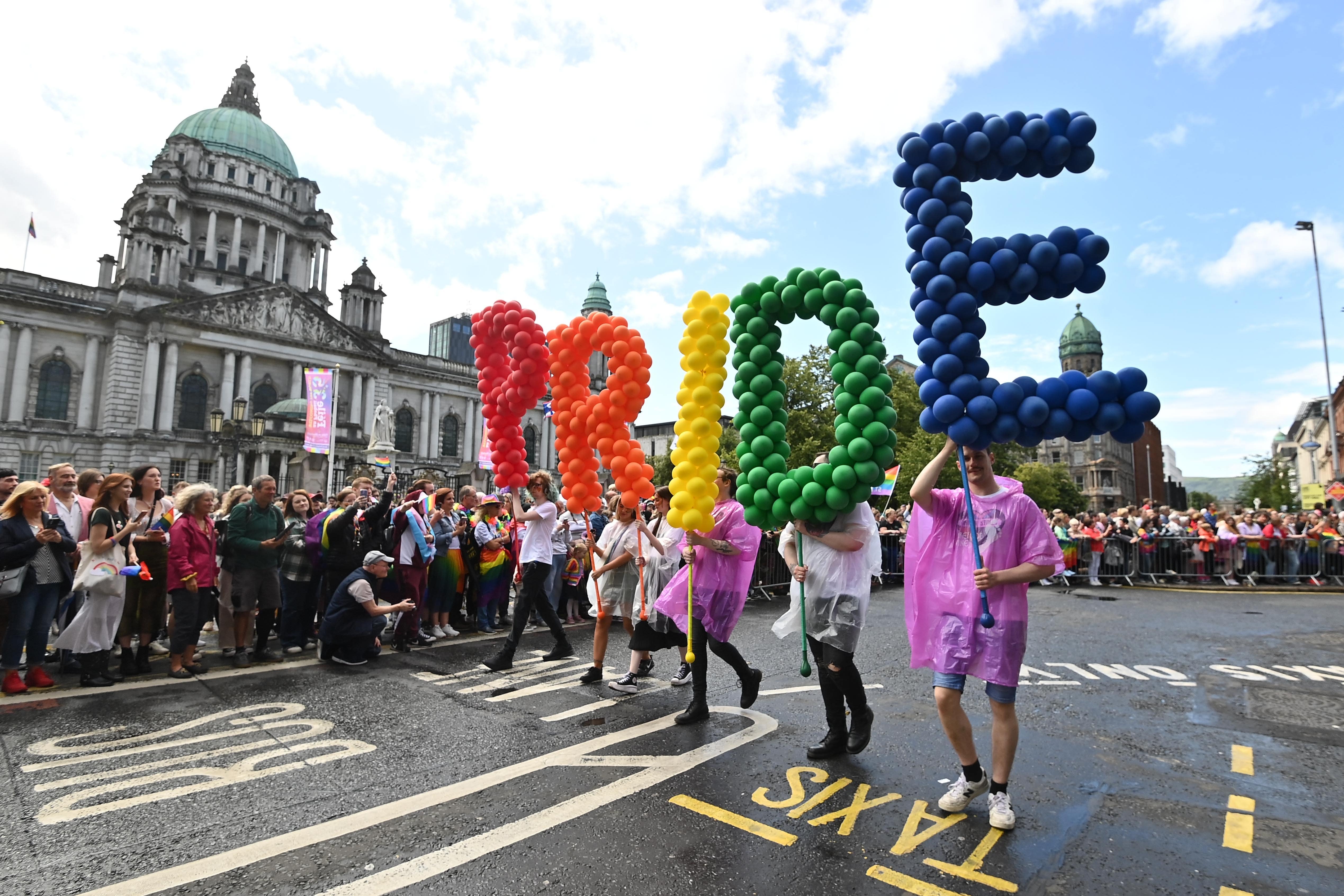 People taking part in the Belfast Pride Parade 2023 (Oliver McVeigh/PA)