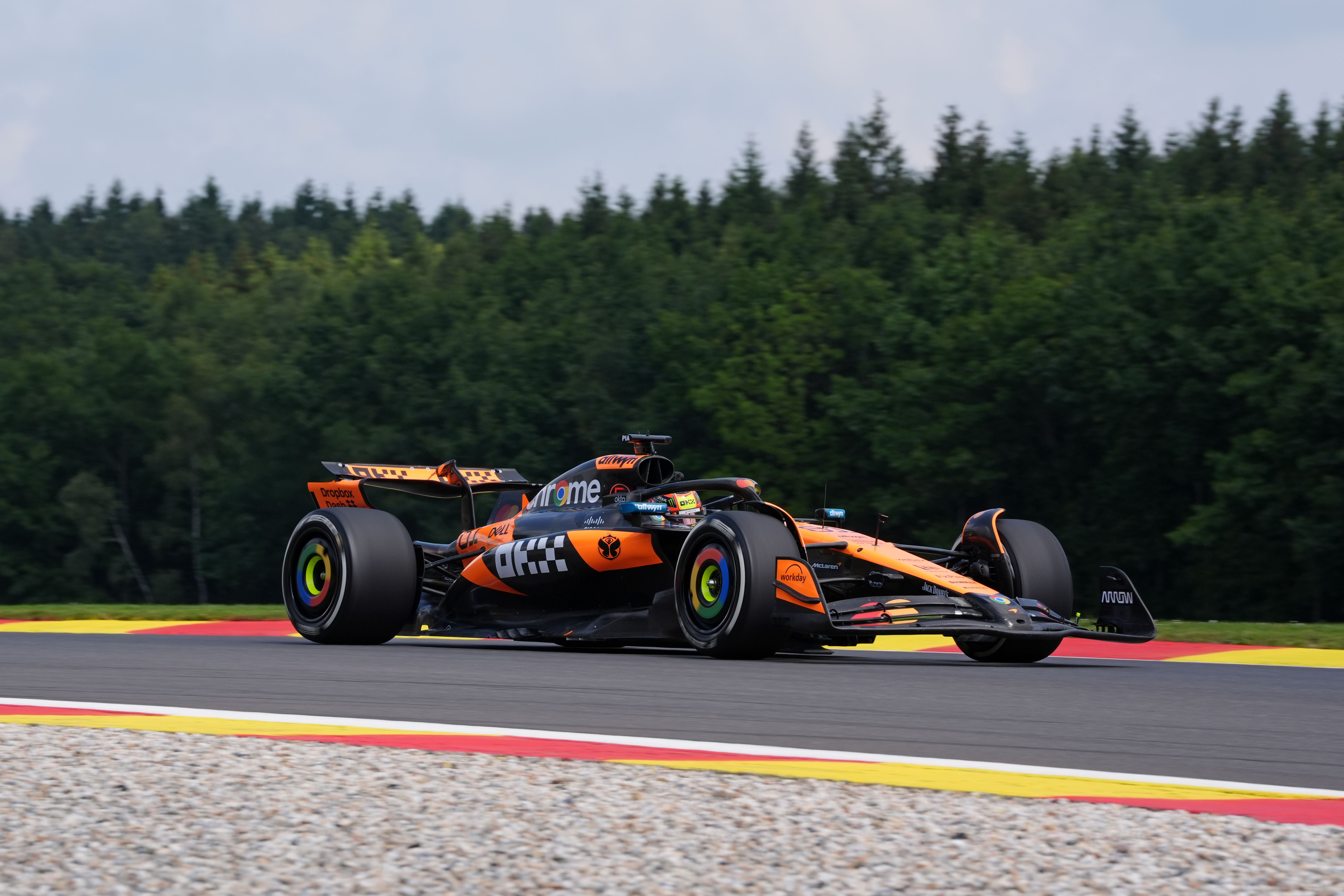 Oscar Piastri set the pace for McLaren in first practice for the Belgian Grand Prix (Bradley Collyer/PA)