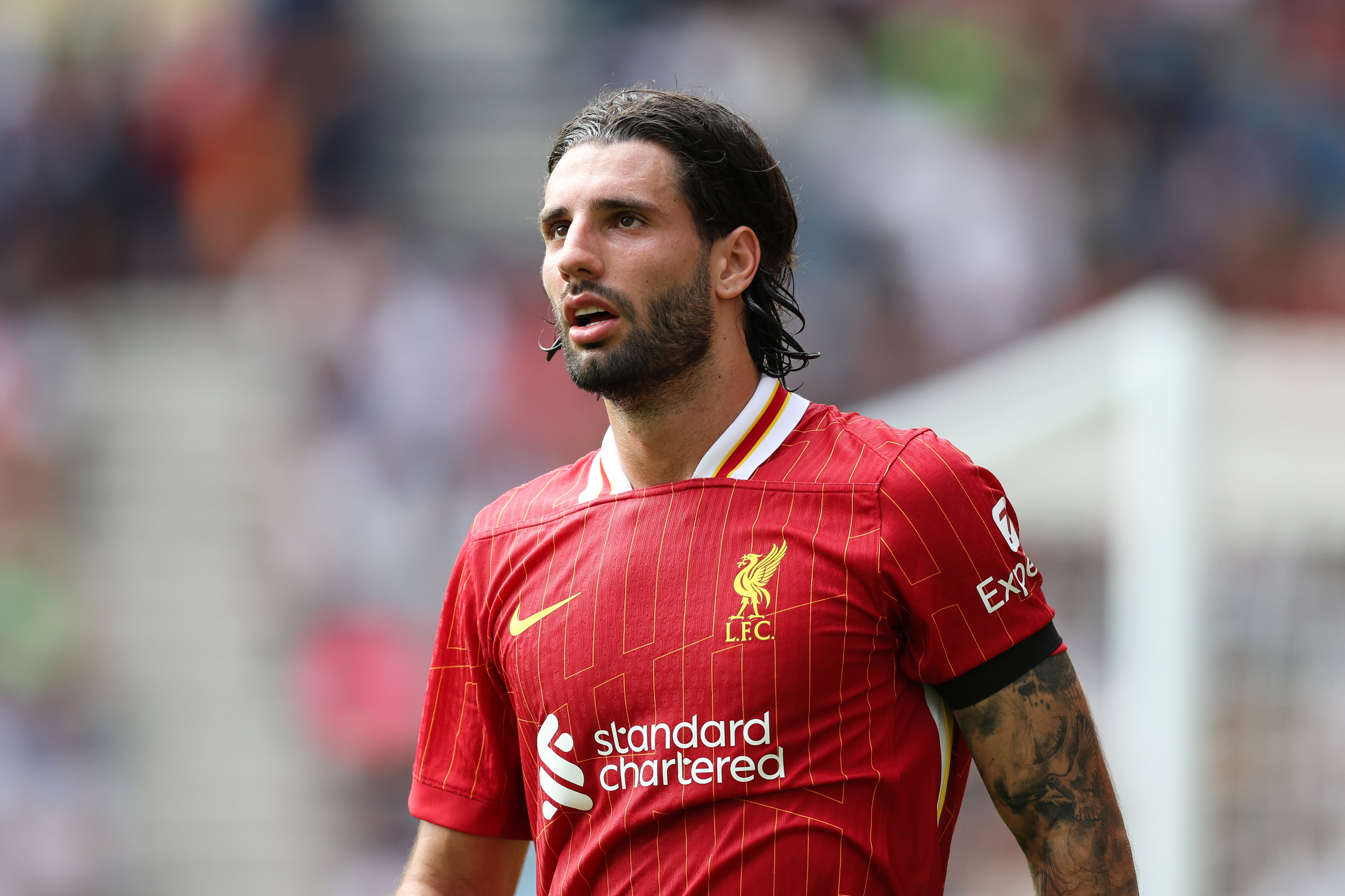 Dominik Szoboszlai of Liverpool looks on during the pre-season friendly match between Preston North End