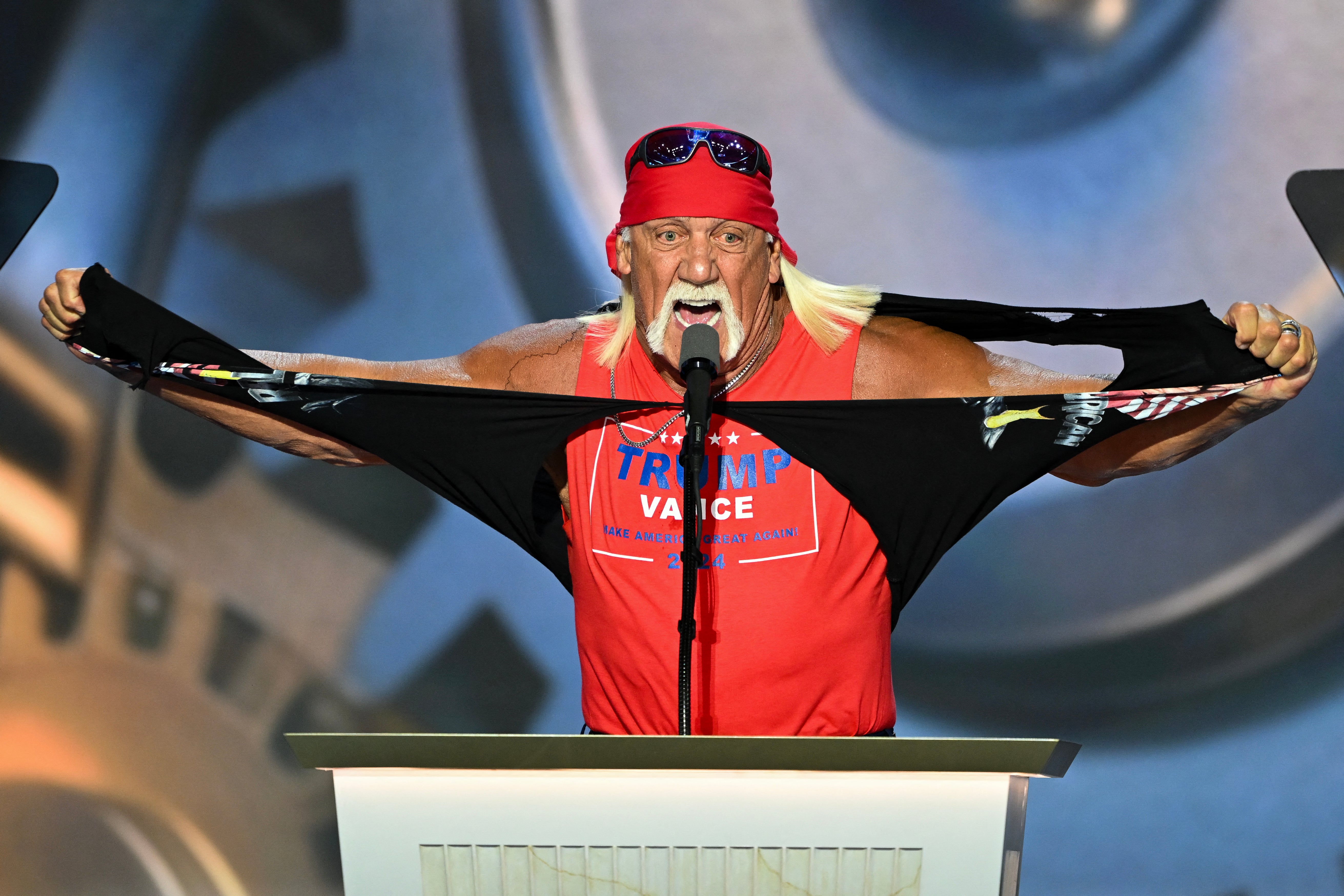 Hulk Hogan ripped his shirt off during the RNC in a show of support for the Trump-Vance ticket