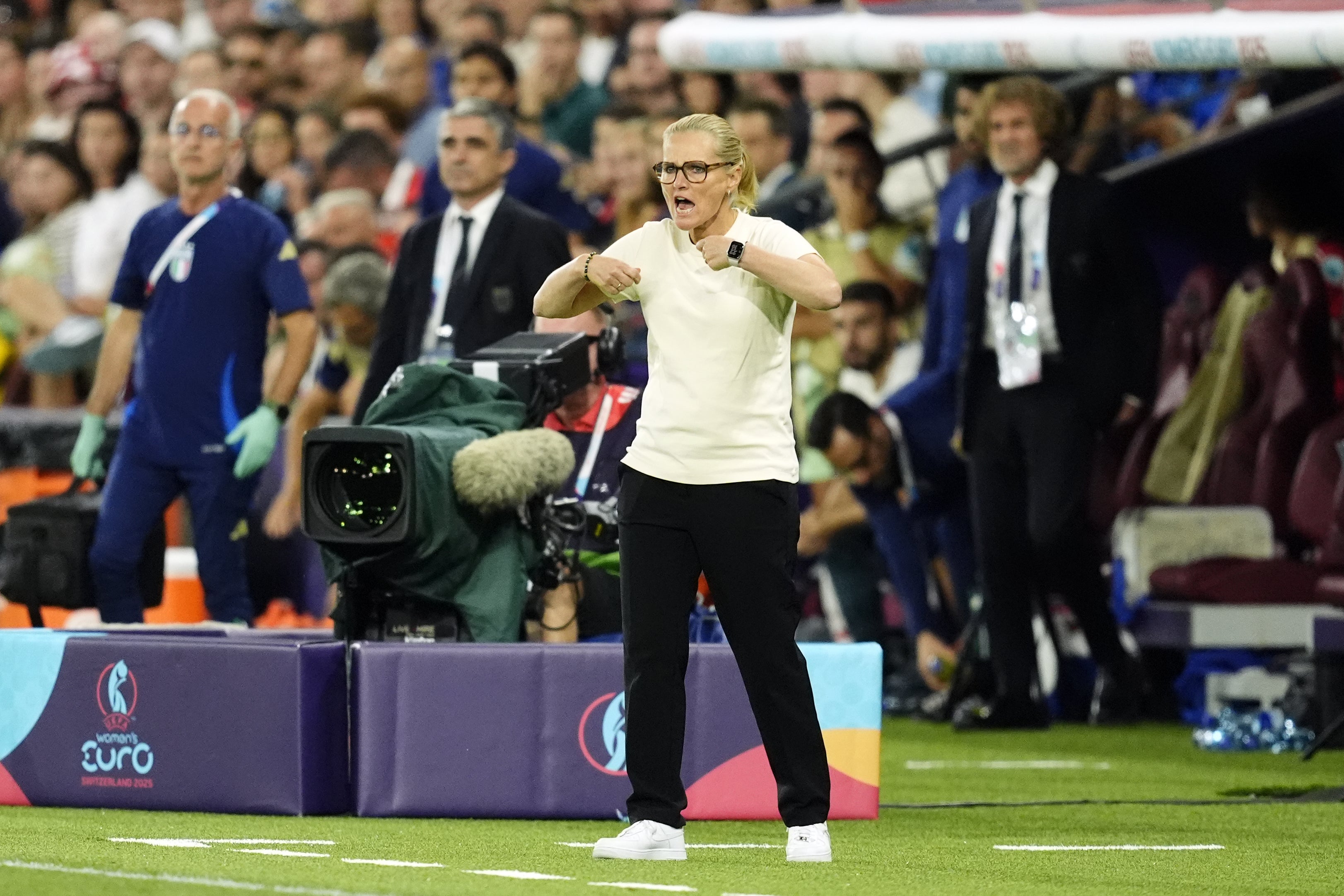 Sarina Wiegman during the Euro 2025 semi-final against Italy