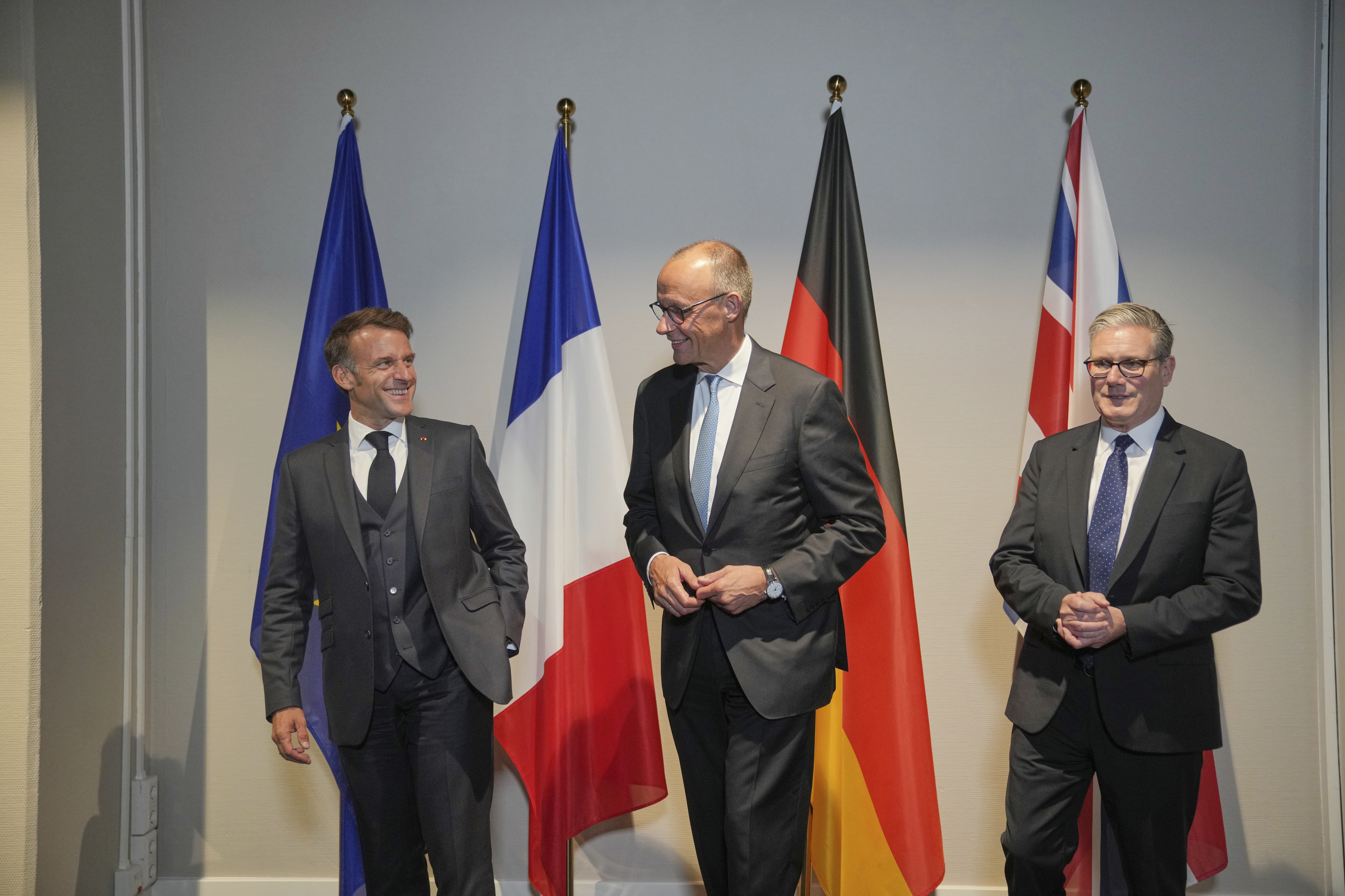 French President Emmanuel Macron, Germany’s Chancellor Friedrich Merz and Prime Minister Sir Keir Starmer