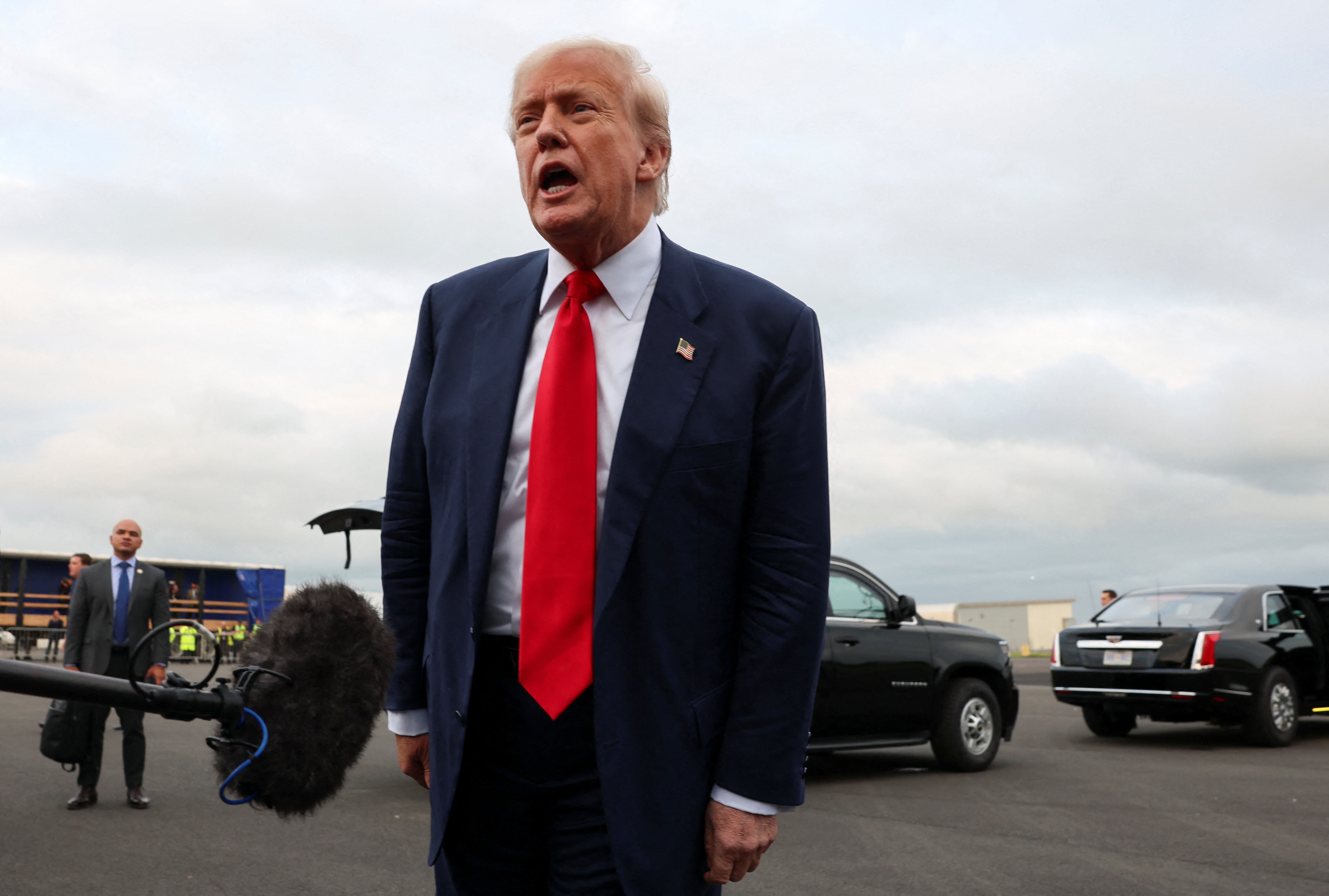 Donald Trump speaks to the press at Prestwick on Friday evening