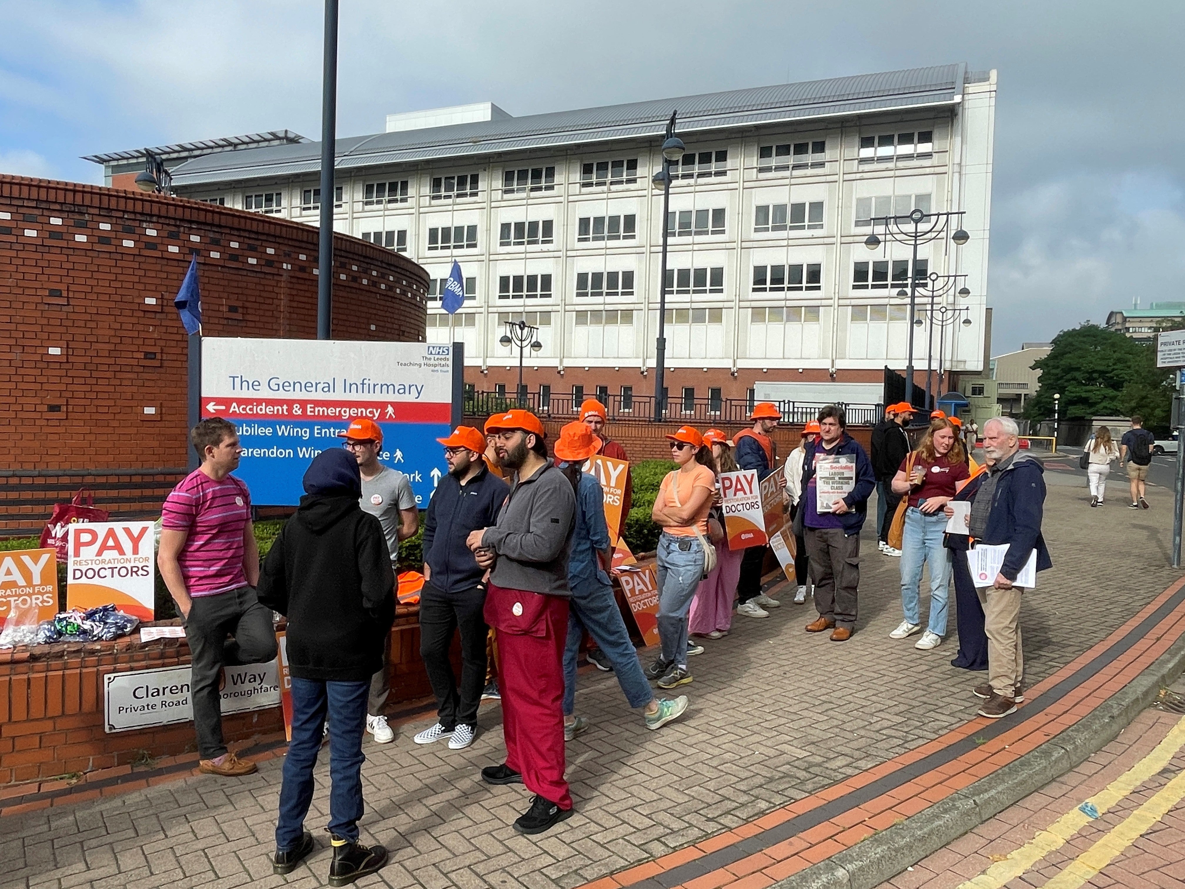 Striking NHS resident doctors outside Leeds General Infirmary