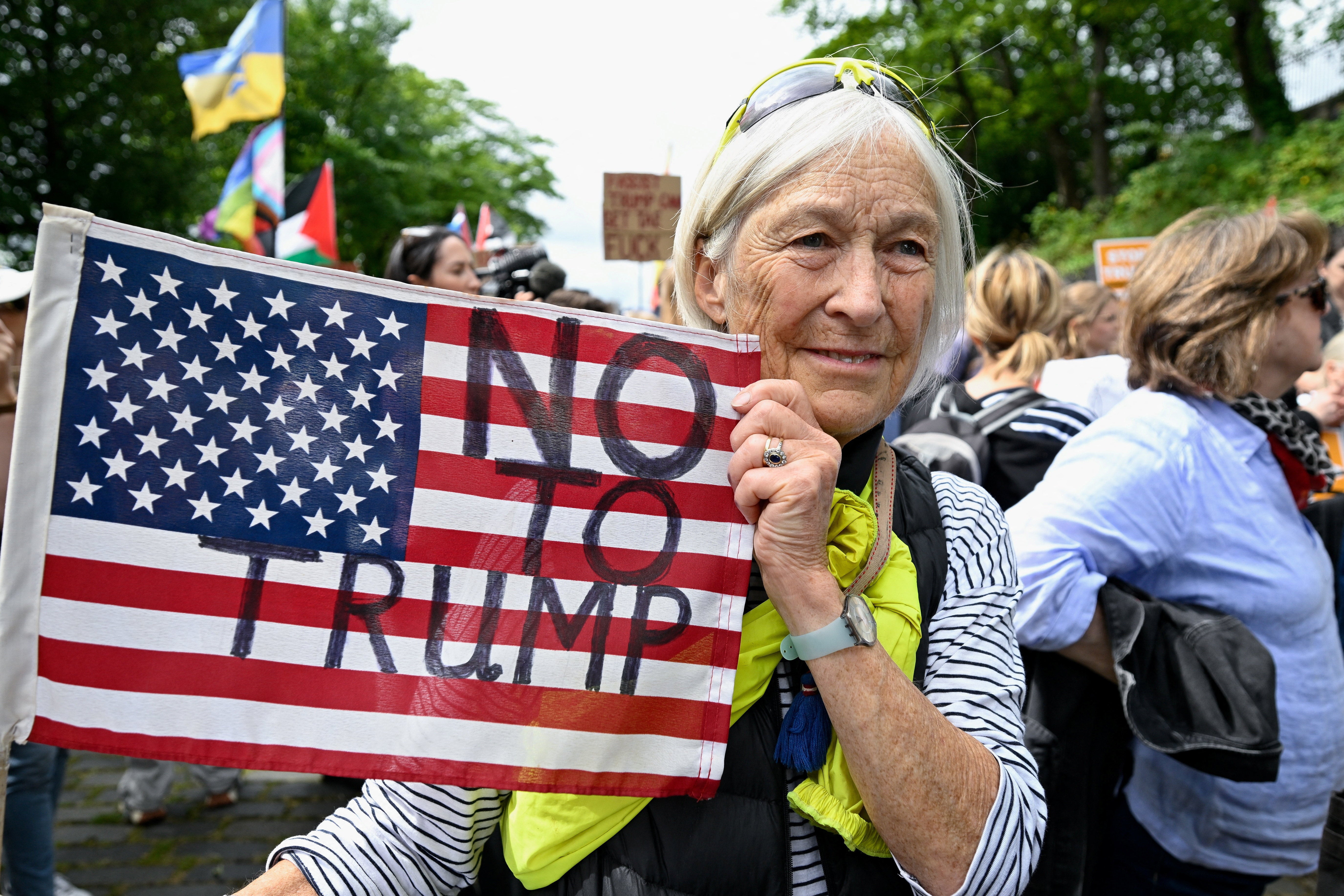An anti-Trump protester in Edinburgh