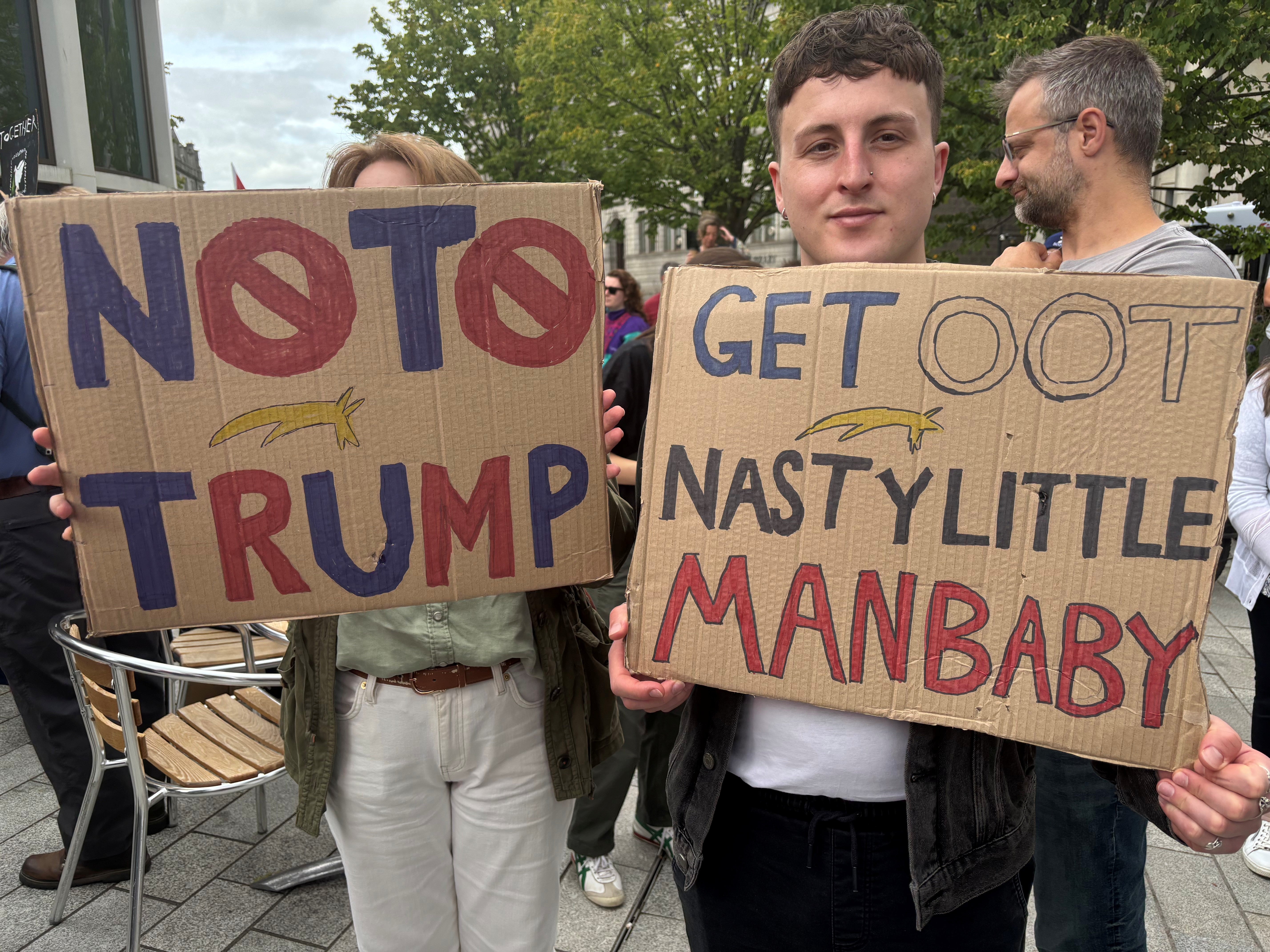 Hundreds of protesters in Edinburgh brought anti-Trump signs
