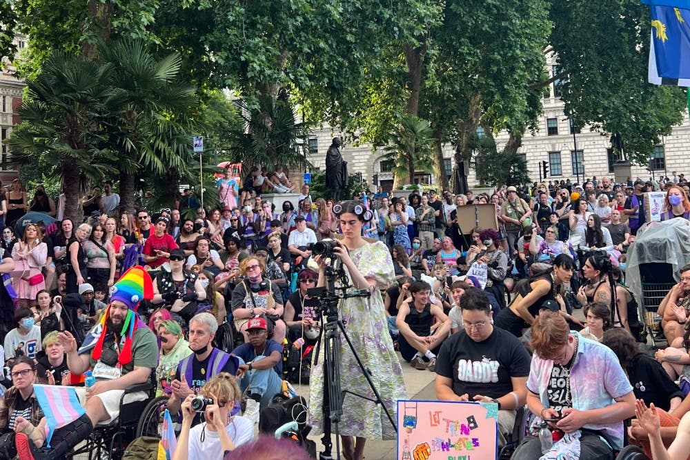 The London Trans Pride march in central London (Chloe Dall’Olio)