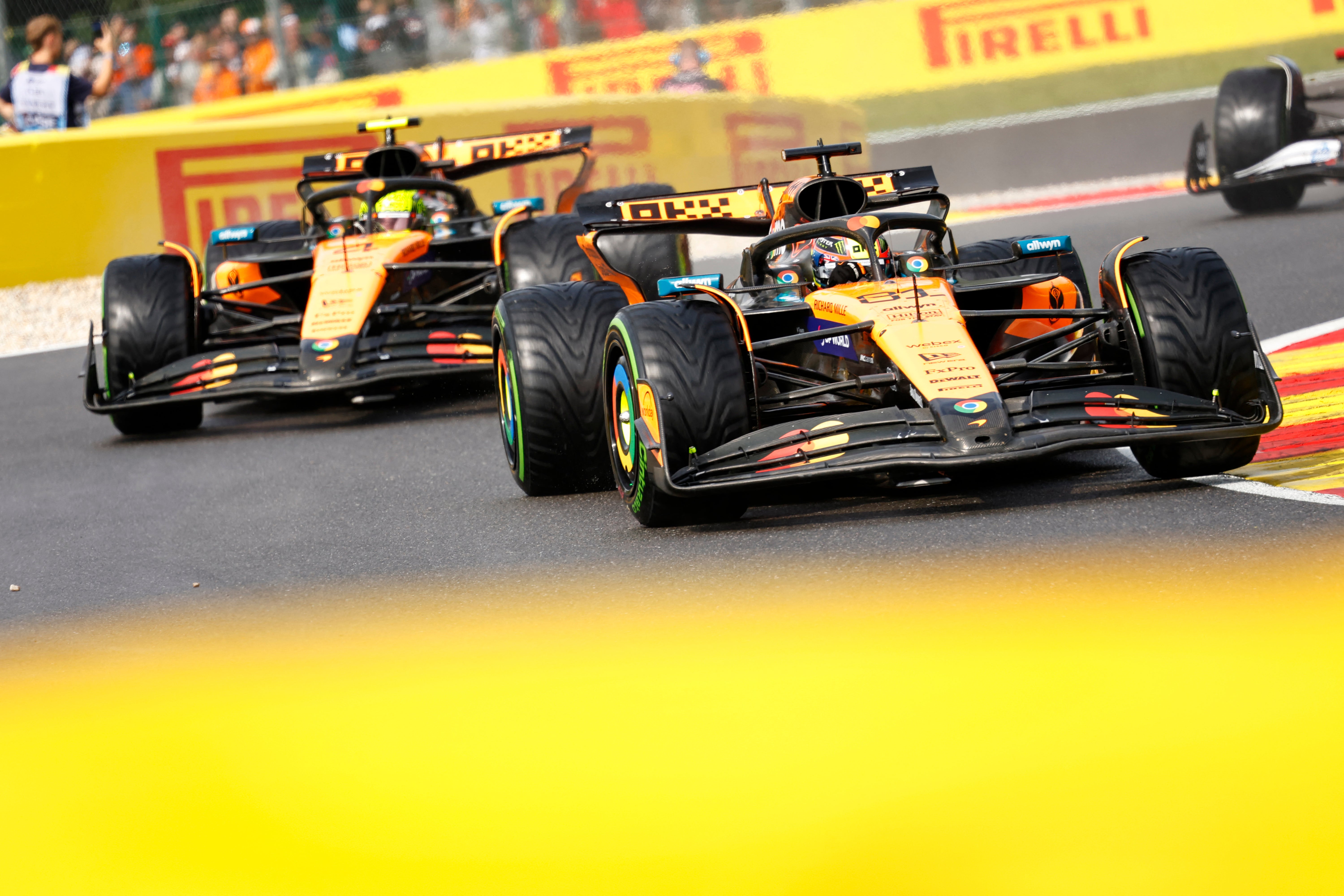 McLaren's driver Oscar Piastri drives ahead of teammate Lando Norris