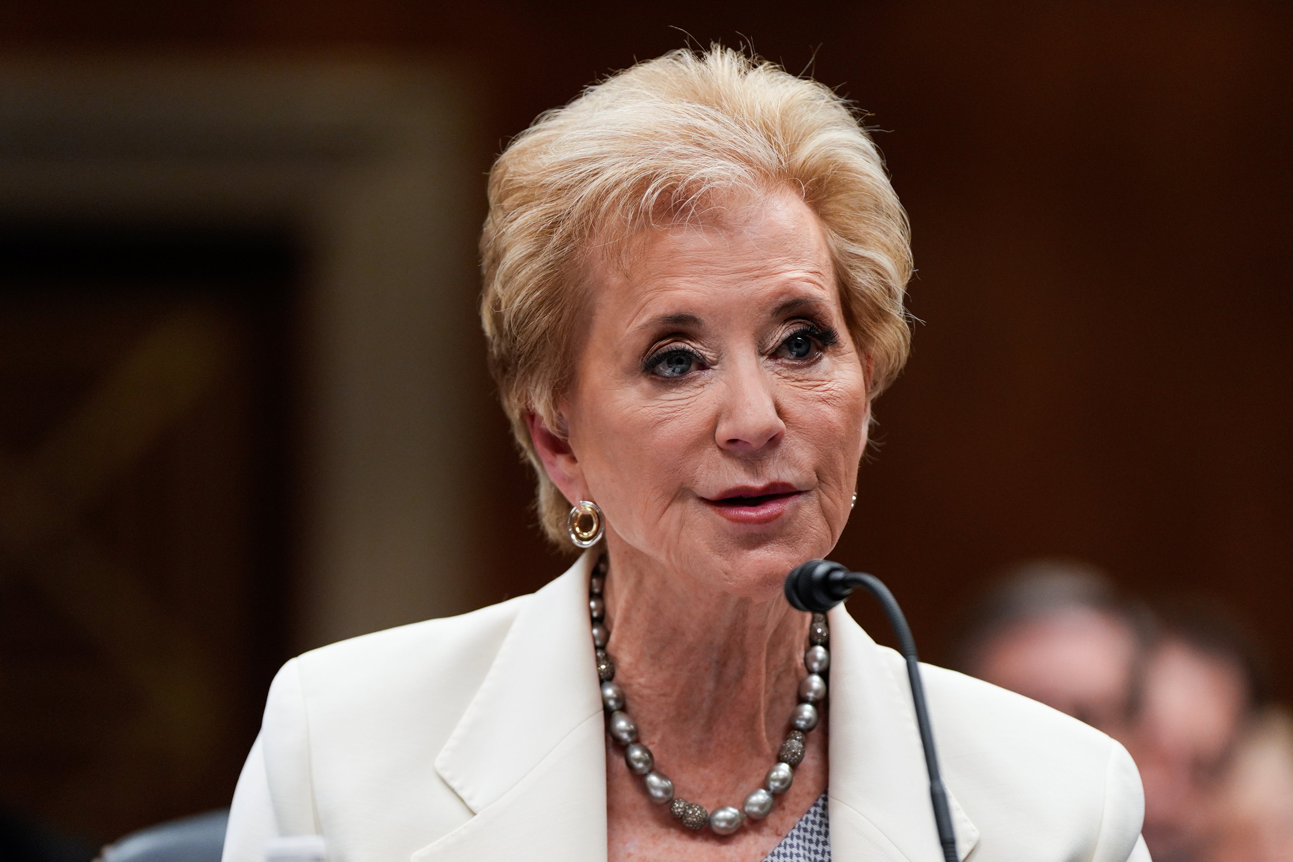 Education Secretary Linda McMahon, whose department could be about to restrict access to a key student loan forgiveness program