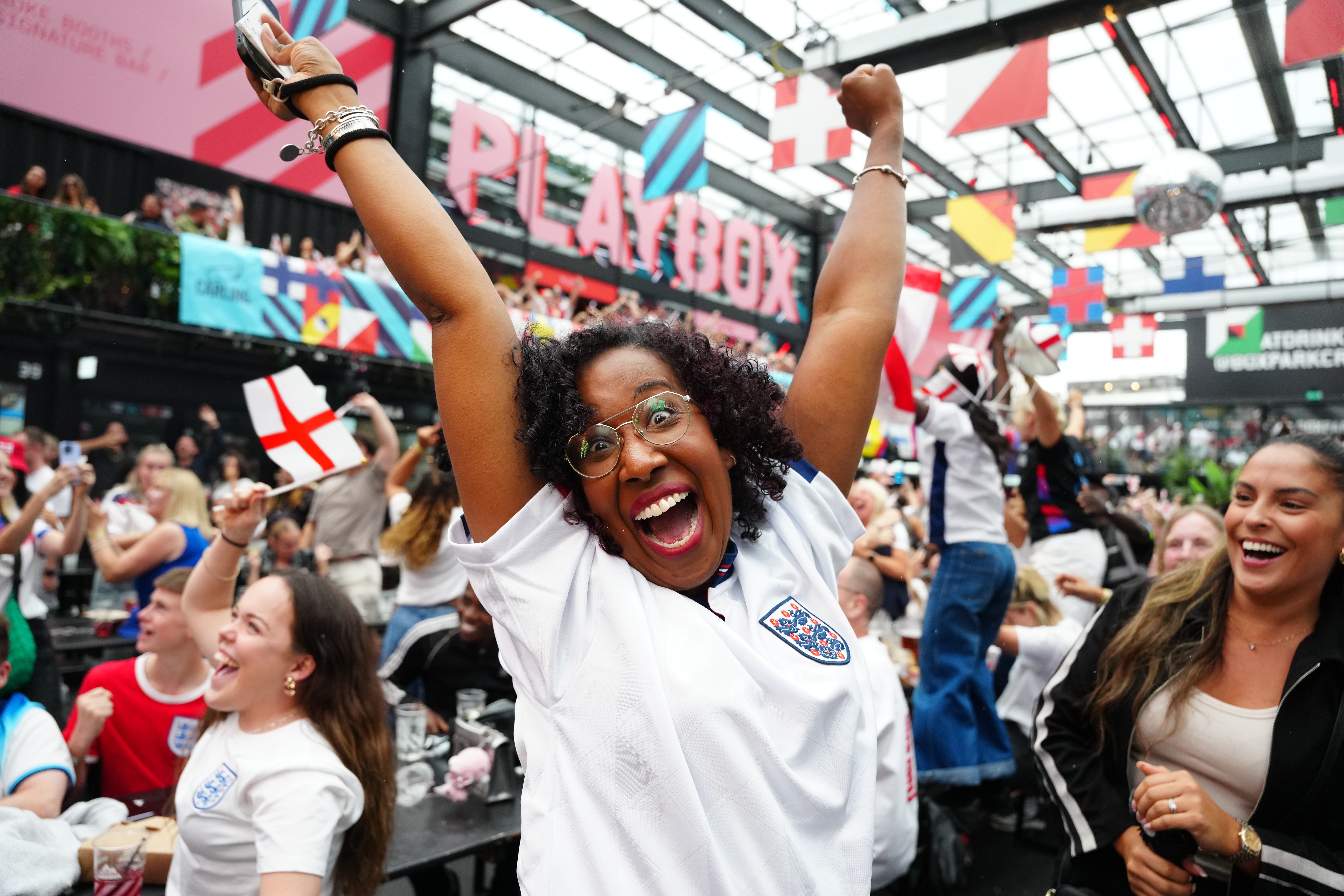 England fans celebrated as Alessia Russo equalised in the second half (Jeff Moore/PA)