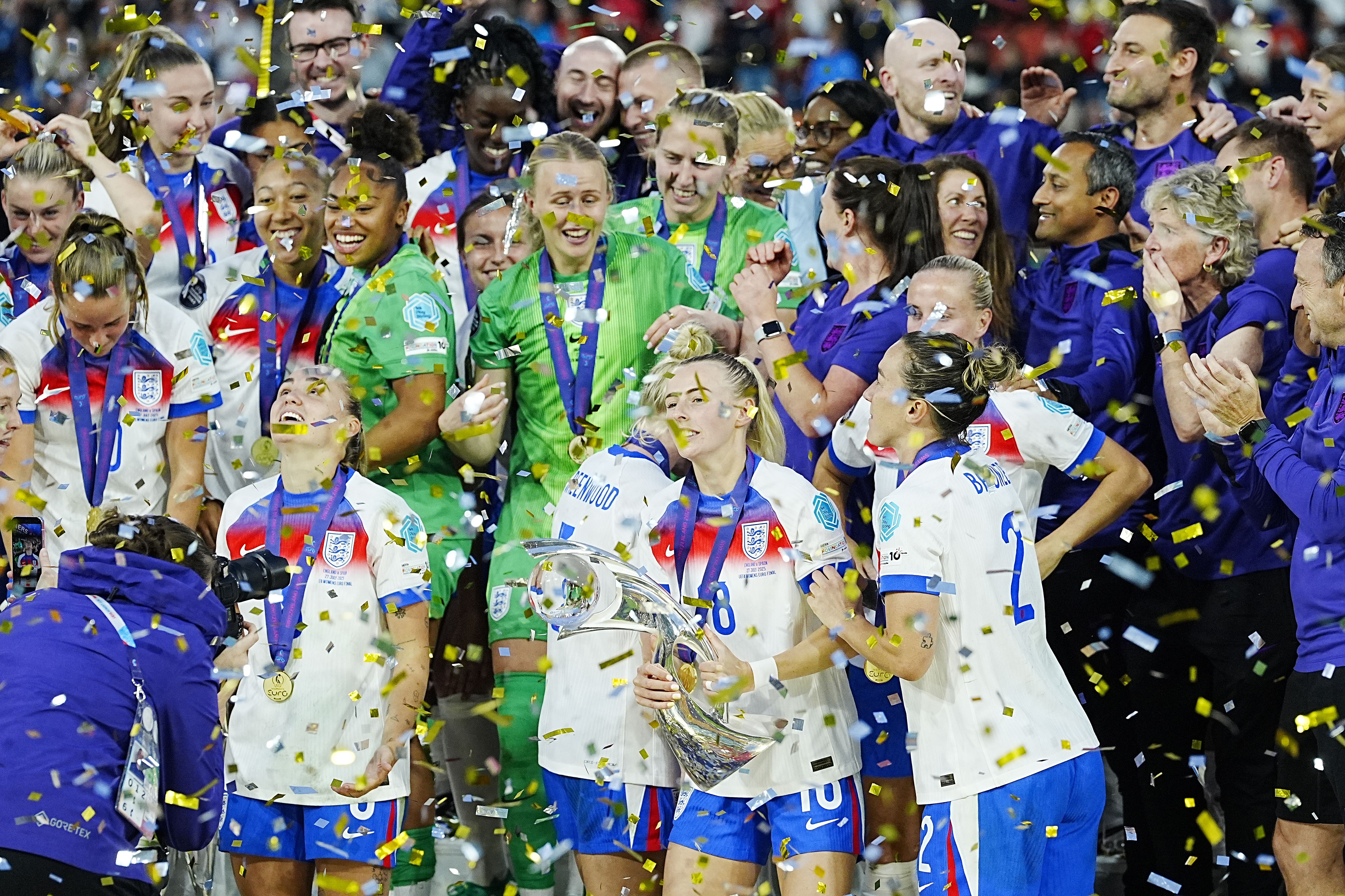 England celebrate winning the Euros following the final in Switzerland (Peter Byrne/PA)