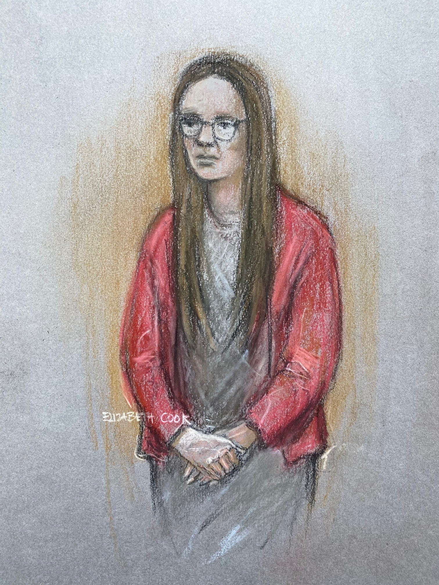 Court artist sketch by Elizabeth Cook of Alice Mackey
