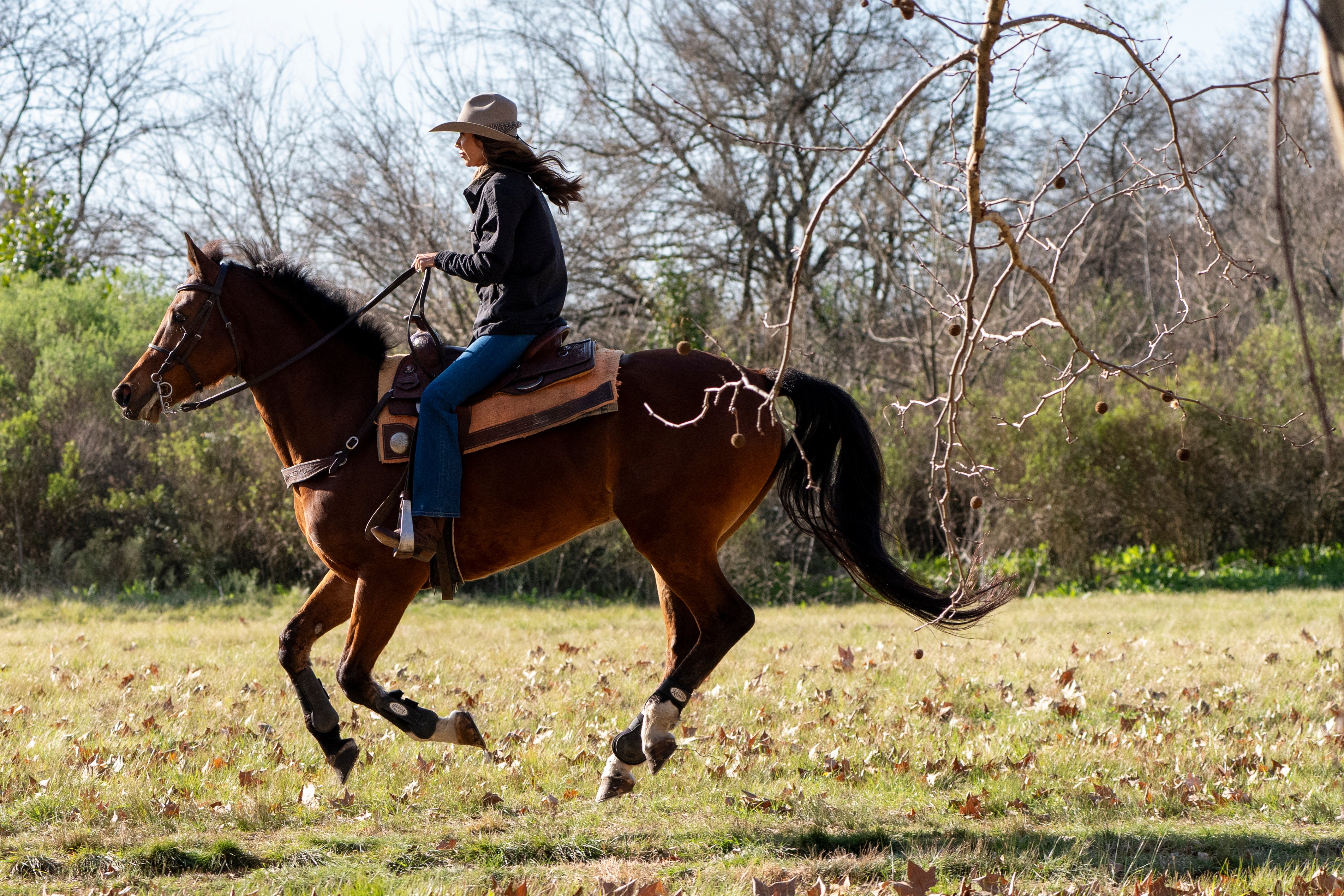 Homeland Security Secretary Kristi Noem tours the Campo De Mayo Military Base by horse in Buenos Aires province, Argentina