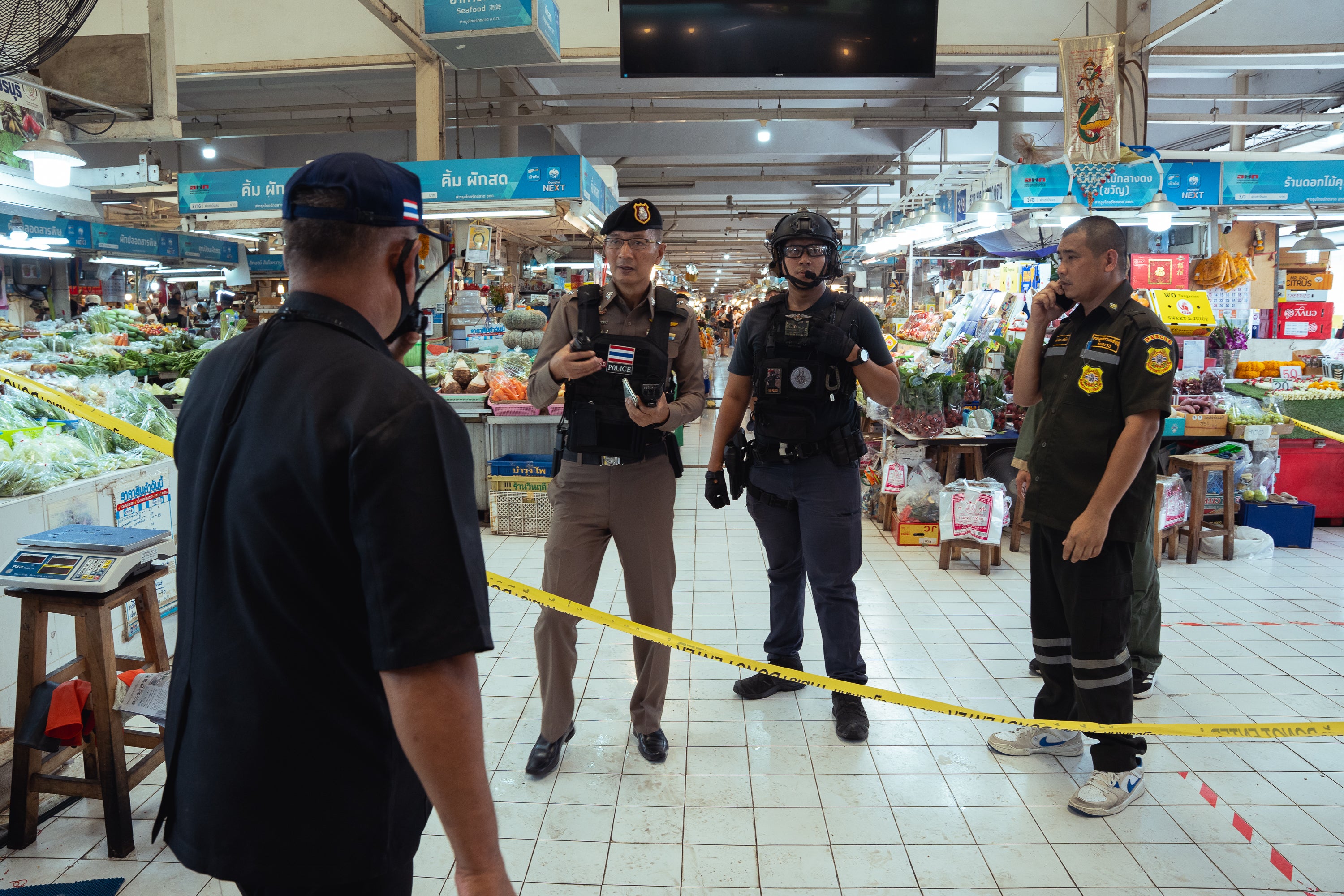 Police have cordoned off the Or Tor Kor wet market on July 28, 2025 in Bangkok, Thailand