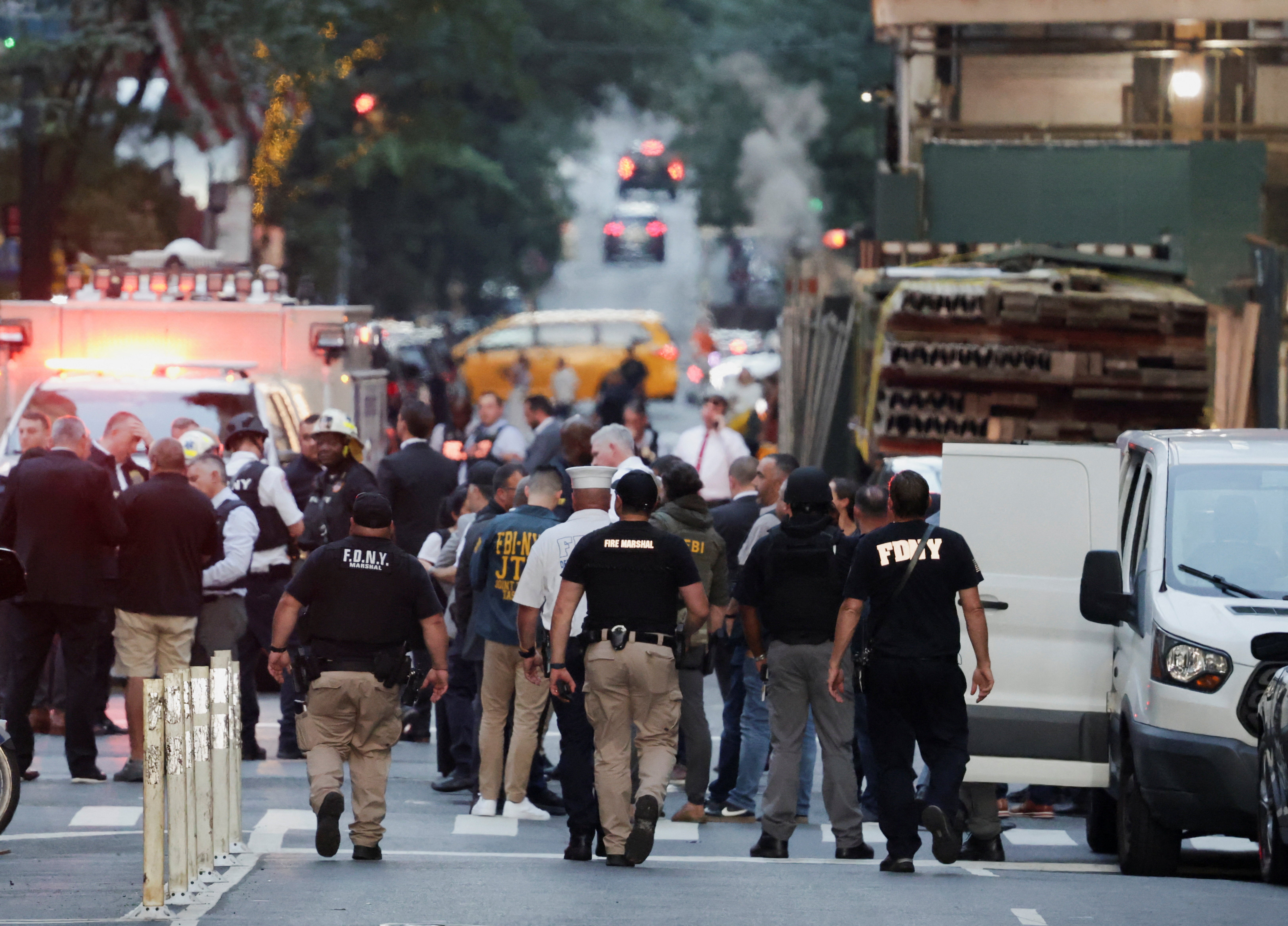 Scores of New York City Police Department officers responded to the scene of the Manhattan shooting on Monday evening, as did FBI agents and New York Fire Department personnel