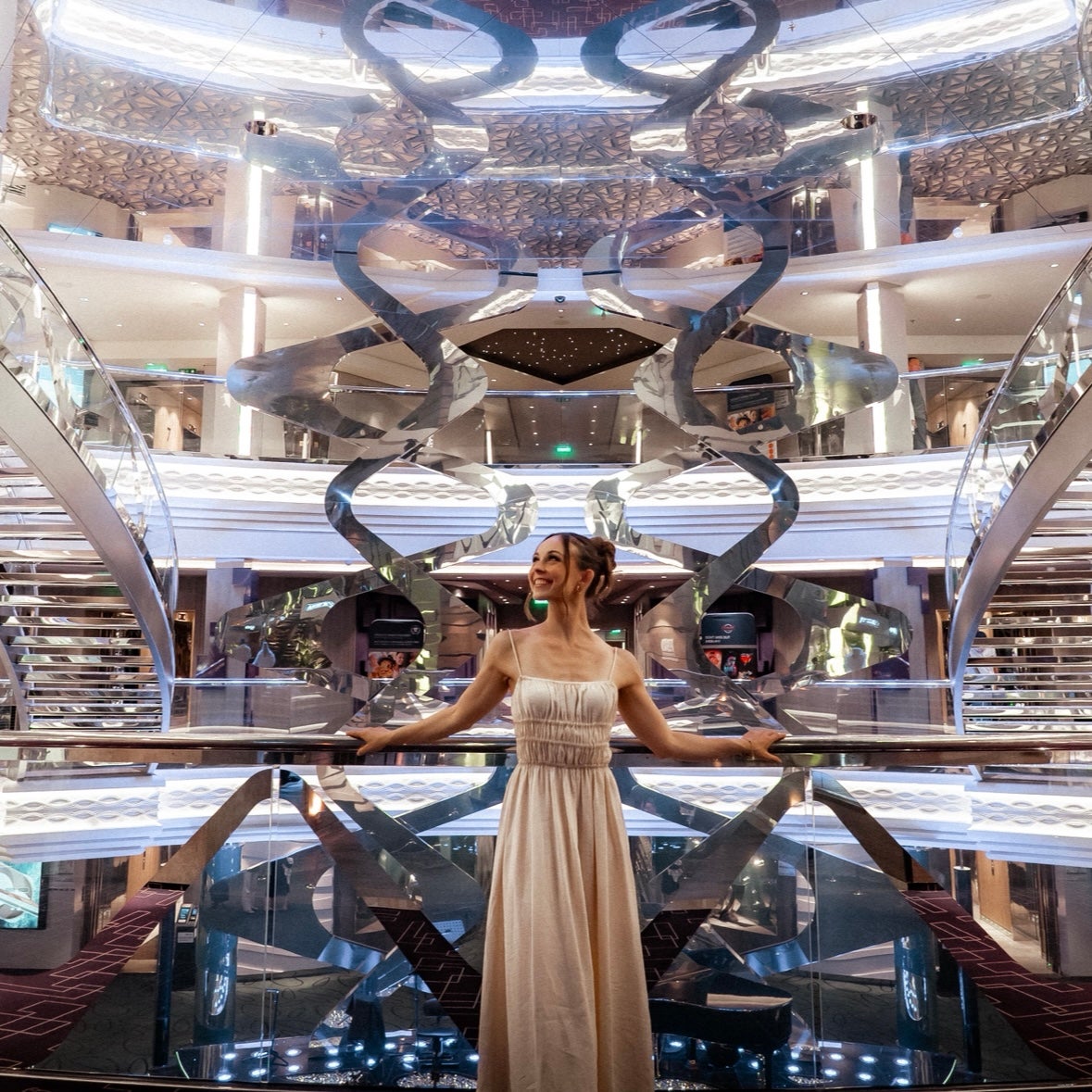 Alley is pictured here on a cruise around Japan aboard the MSC Bellissima