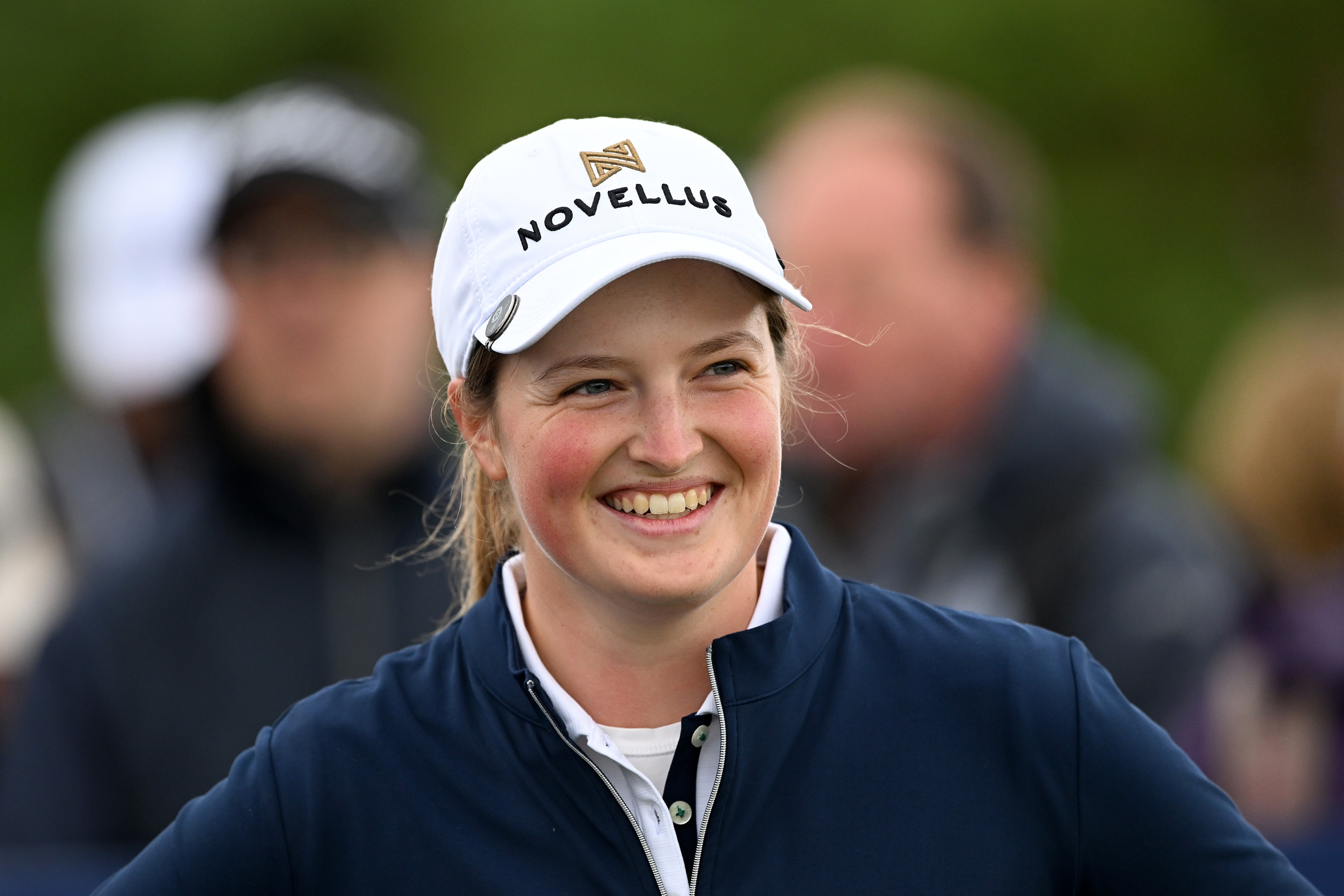 Lottie Woad of England smiles at the Women's Scottish Open 2025