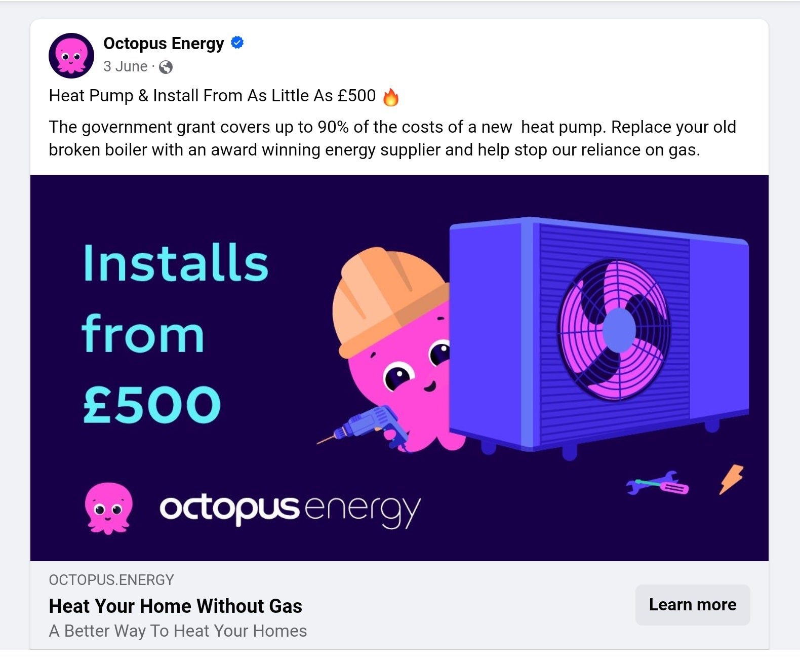 The banned Octopus Energy advert that appeared on Facebook