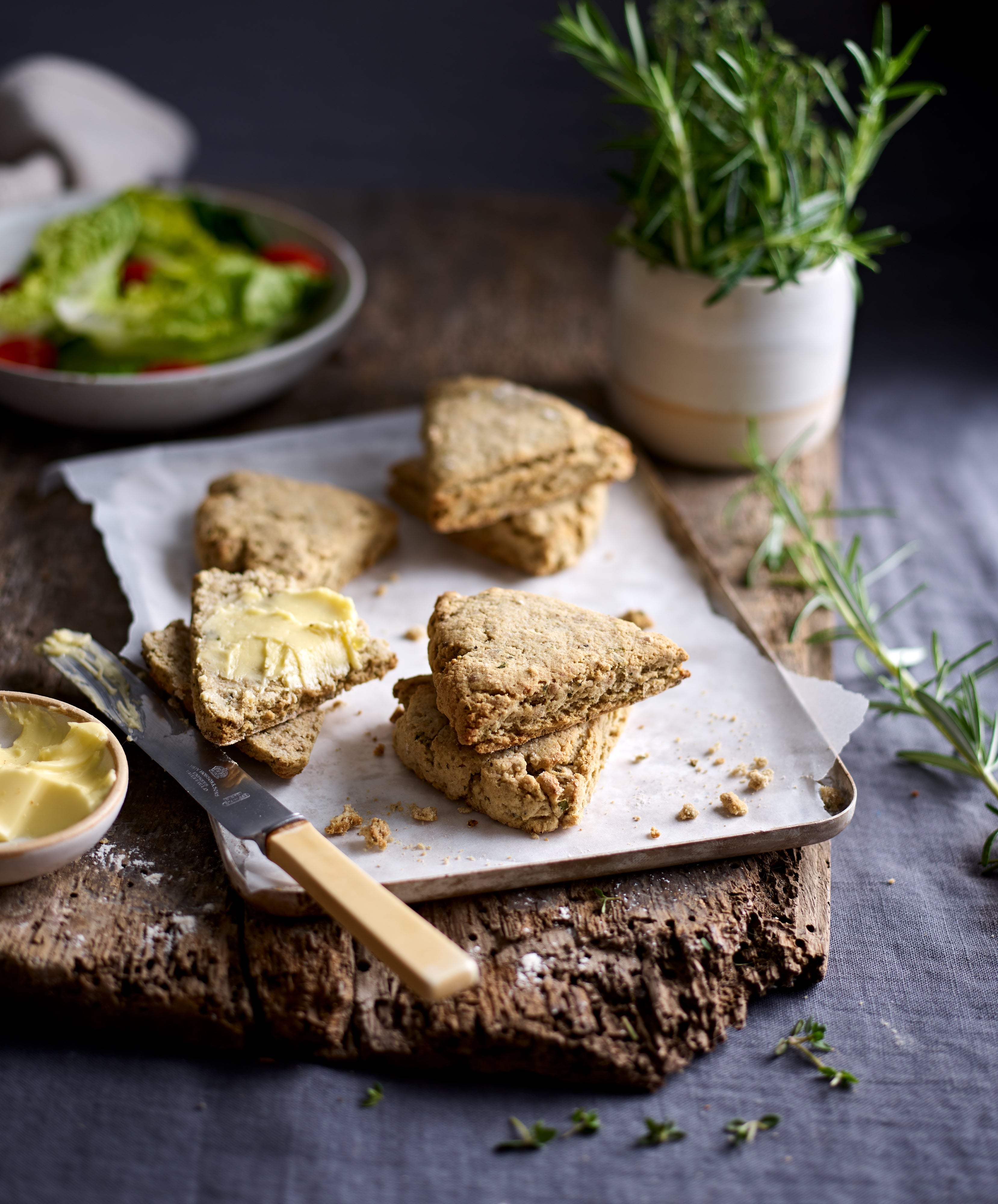 These savoury scones, made with white rye flour and fragrant herbs, are perfect with cheese or chutney