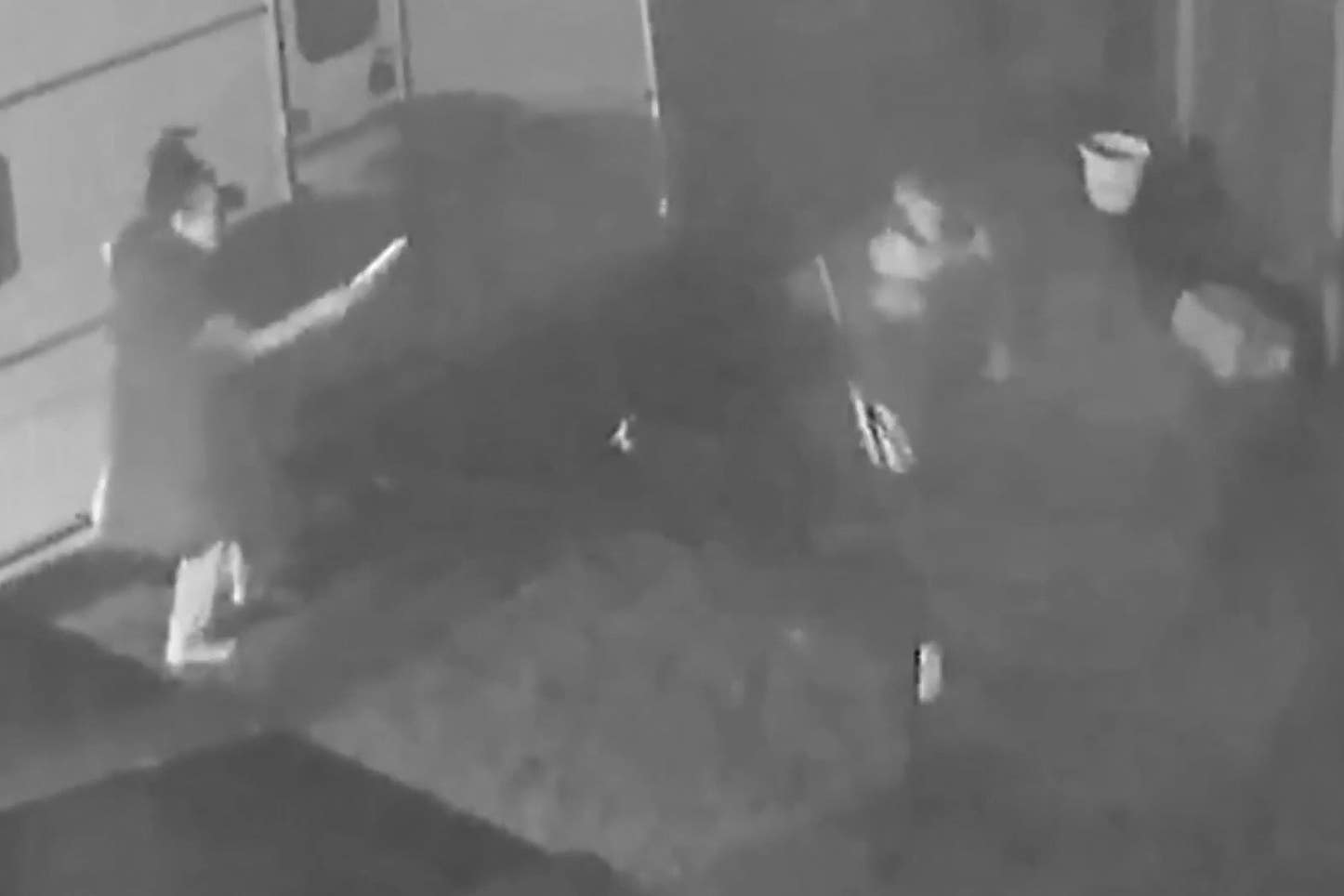 Carless (left) is seen on CCTV from the back of the house ‘stalking’ Mr Price (right) around the garden, possibly with a knife in hand, having already stabbed him in the chest (Staffordshire Police/PA)