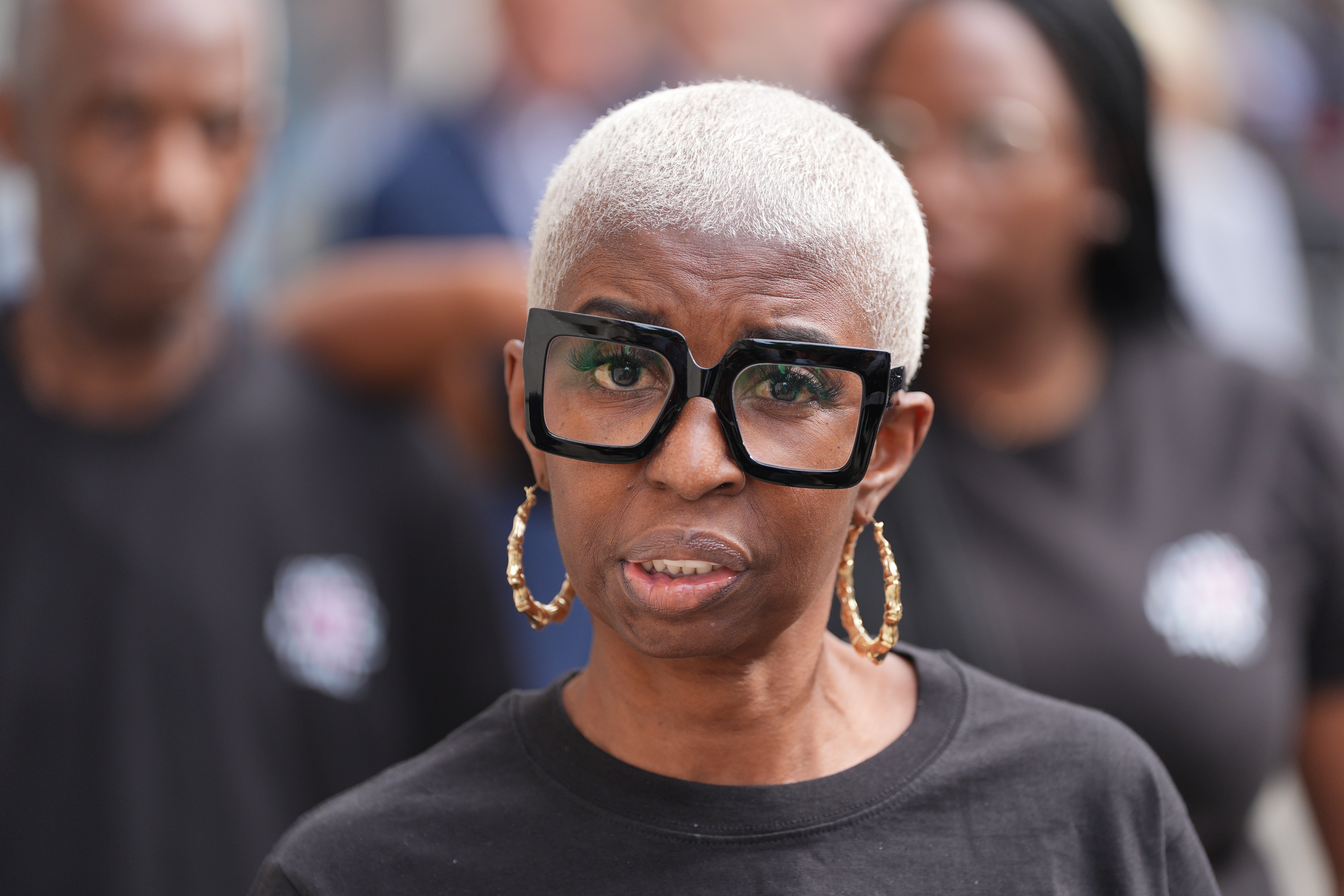 Bash Kehinde speaking outside the Old Bailey (Yui Mok/PA)