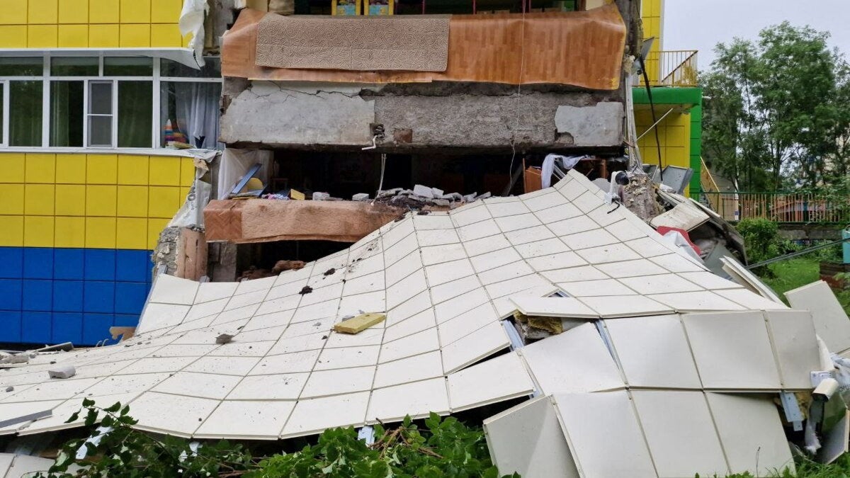 A kindergarten damaged by the earthquake is seen in Russia's Petropavlovsk-Kamchatsky