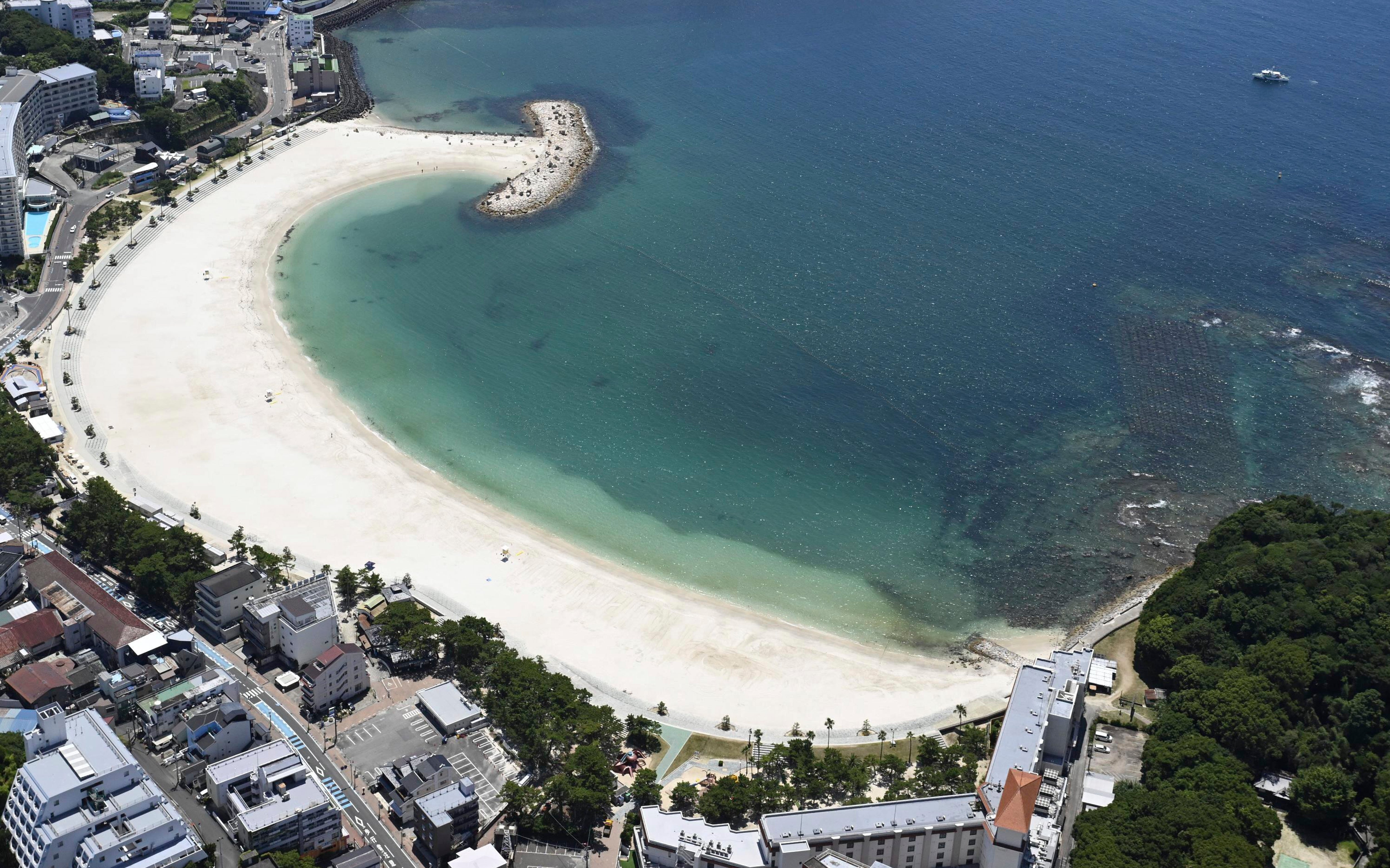 An empty beach seen in Shirahama in Wakayama prefecture after a powerful earthquake in Russia's Far East prompted tsunami alert in parts of Japan