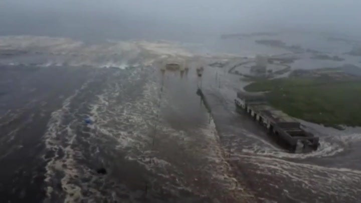 Drone footage shows Tsunami waves flooding Russian coastal town following earthquake