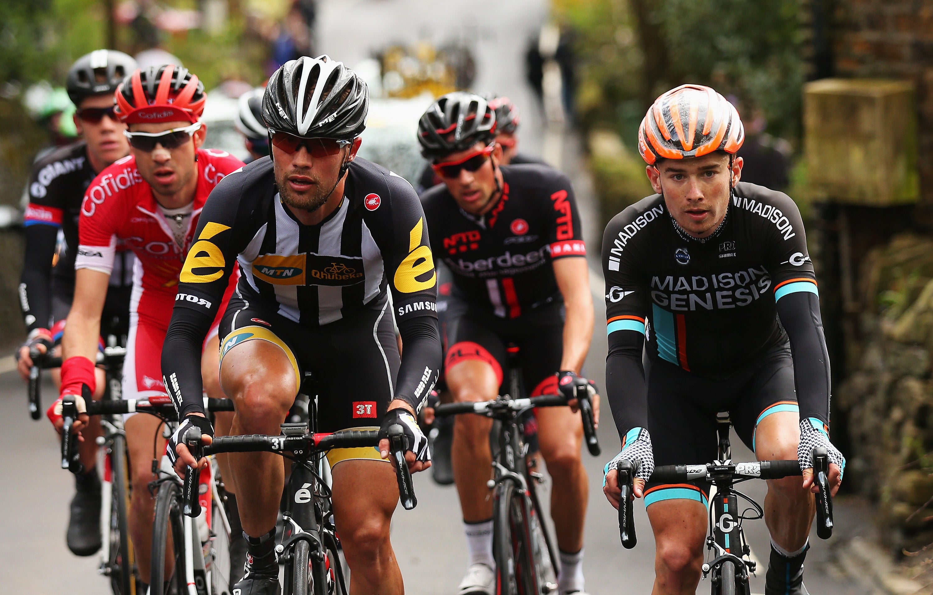 James McLaughlin (R) of Great Britain during Stage 3 of the Tour of Yorkshire from Wakefield to Leeds on May 3, 2015