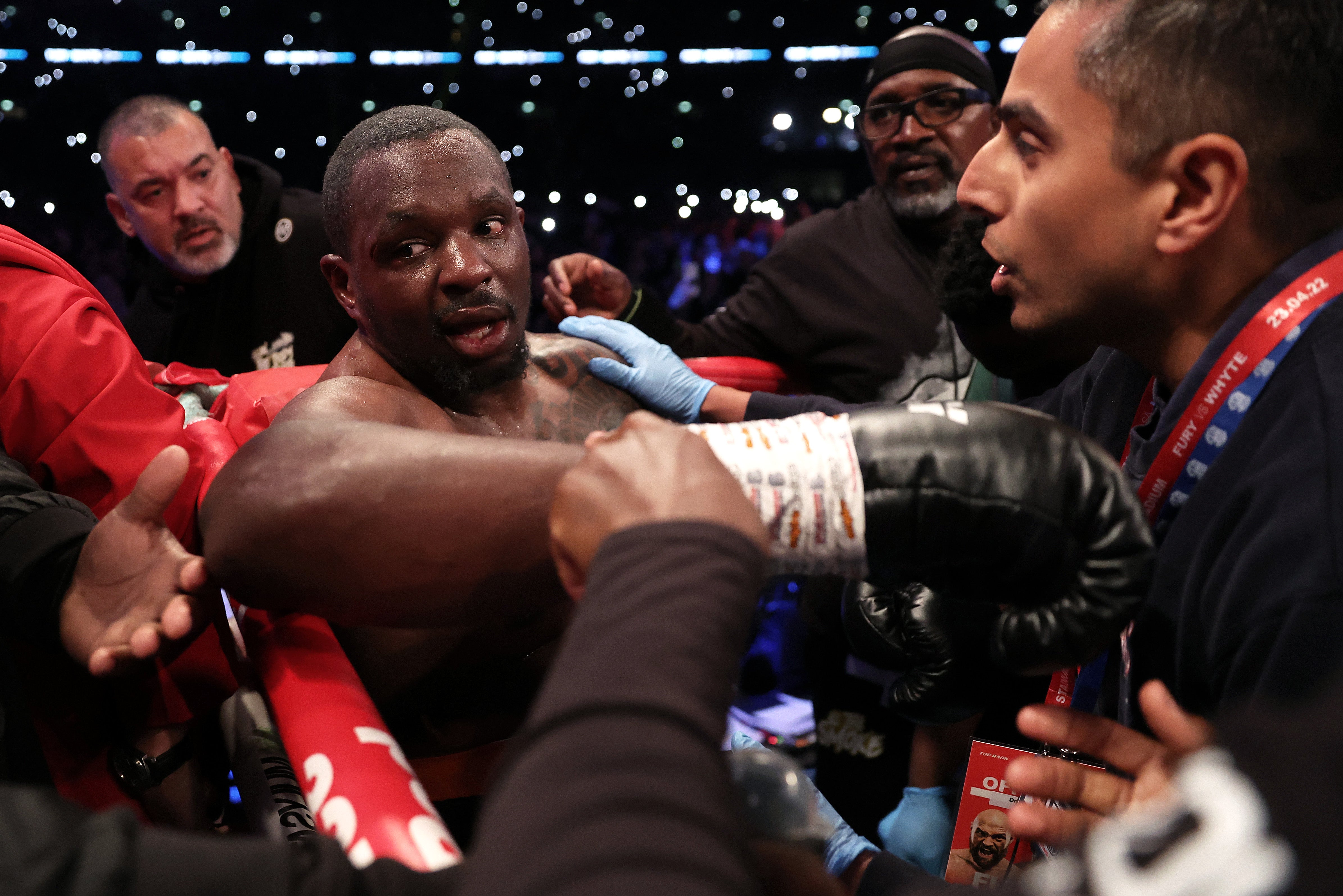 Dillian Whyte after his defeat by Tyson Fury, in a 2022 world-title fight at Wembley Stadium