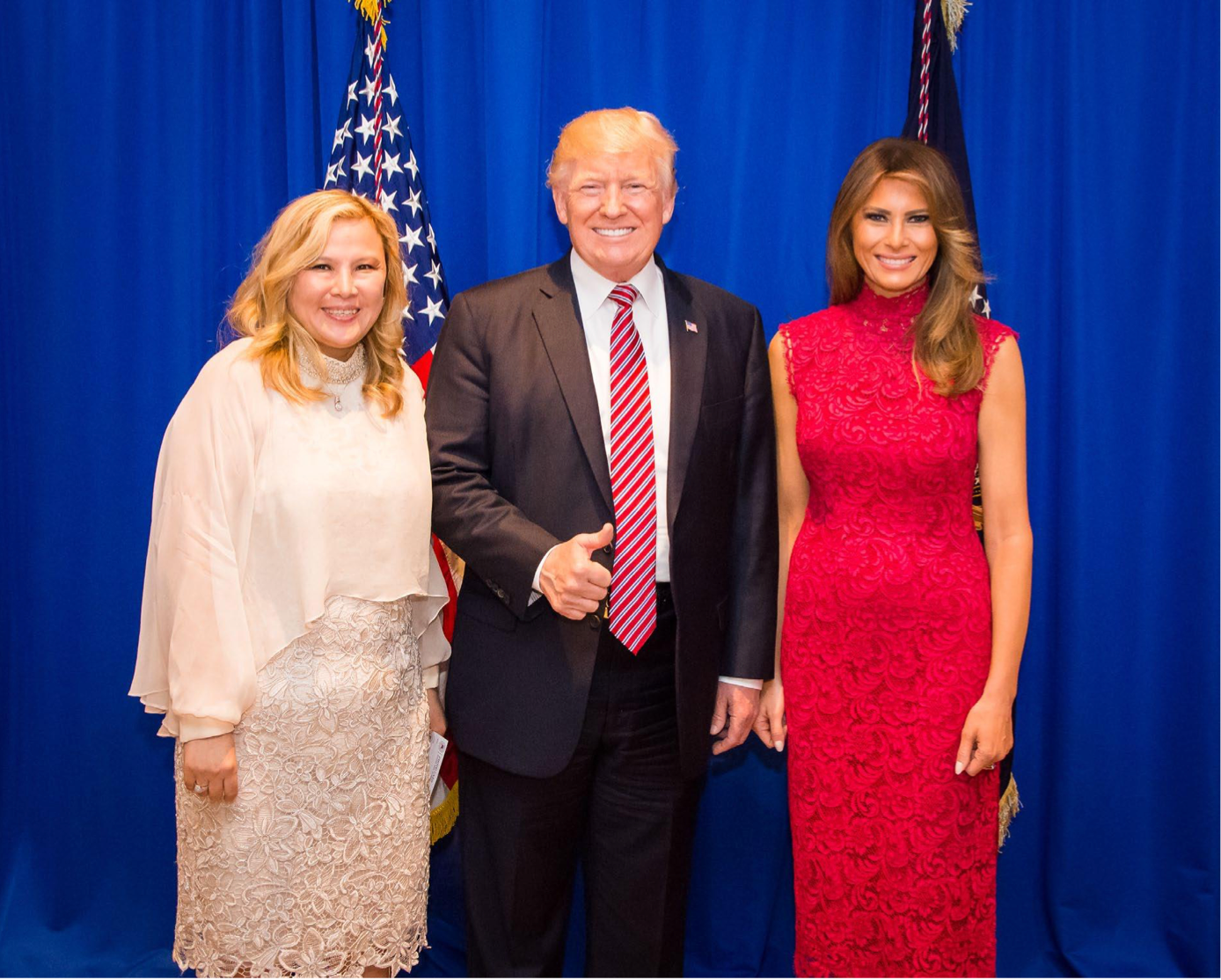 Sherry Xue Li poses with Donald Trump and Melania Trump at a fundraiser dinner in June 2017, a photo Li used to defraud investors that she promised U.S. visas and access to prominent politicians