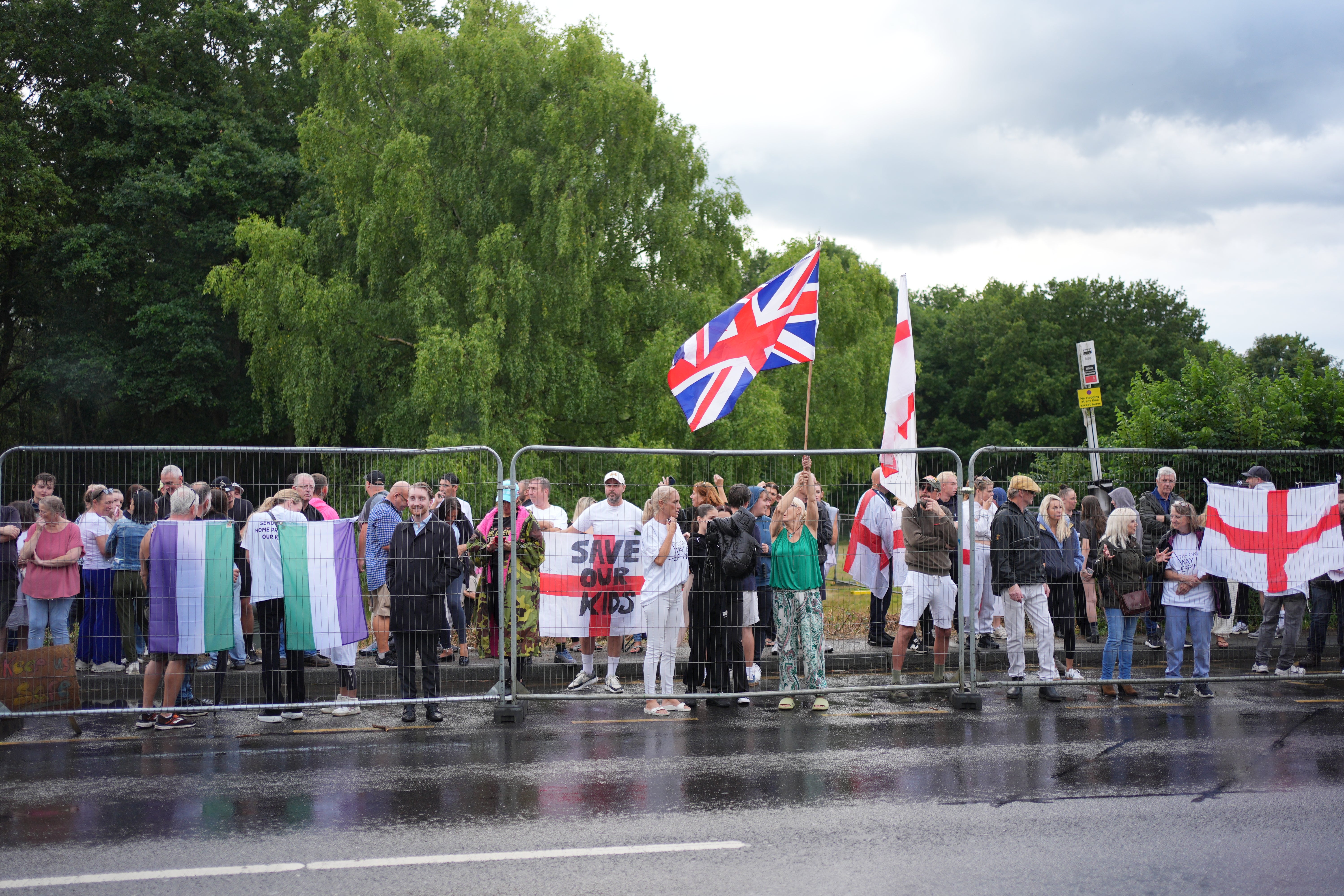 Protesters in Epping, Essex, outside the Bell Hotel