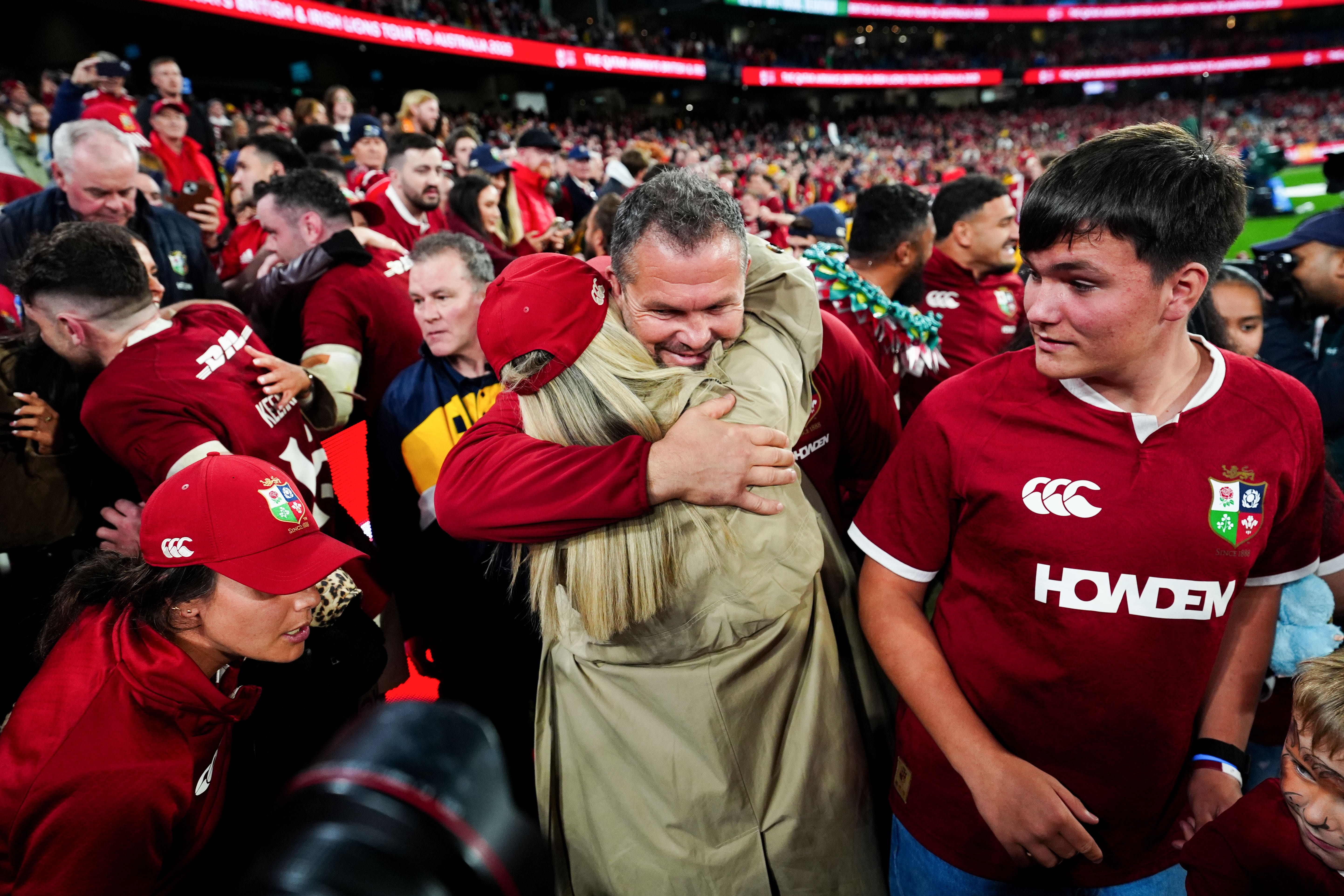 British and Irish Lions head coach Andy Farrell celebrates (David Davies/PA)