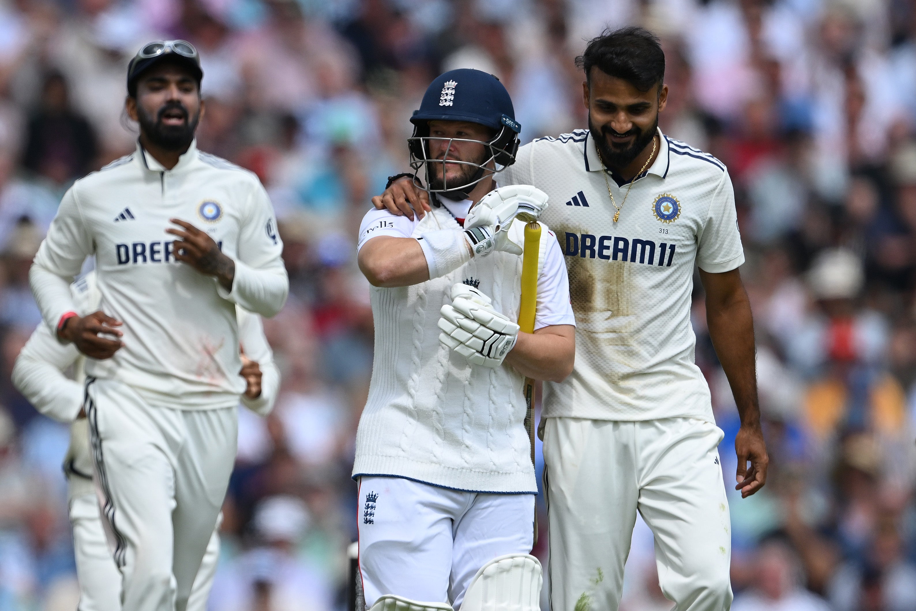 Ben Duckett was goaded by Akash Deep as he left the pitch