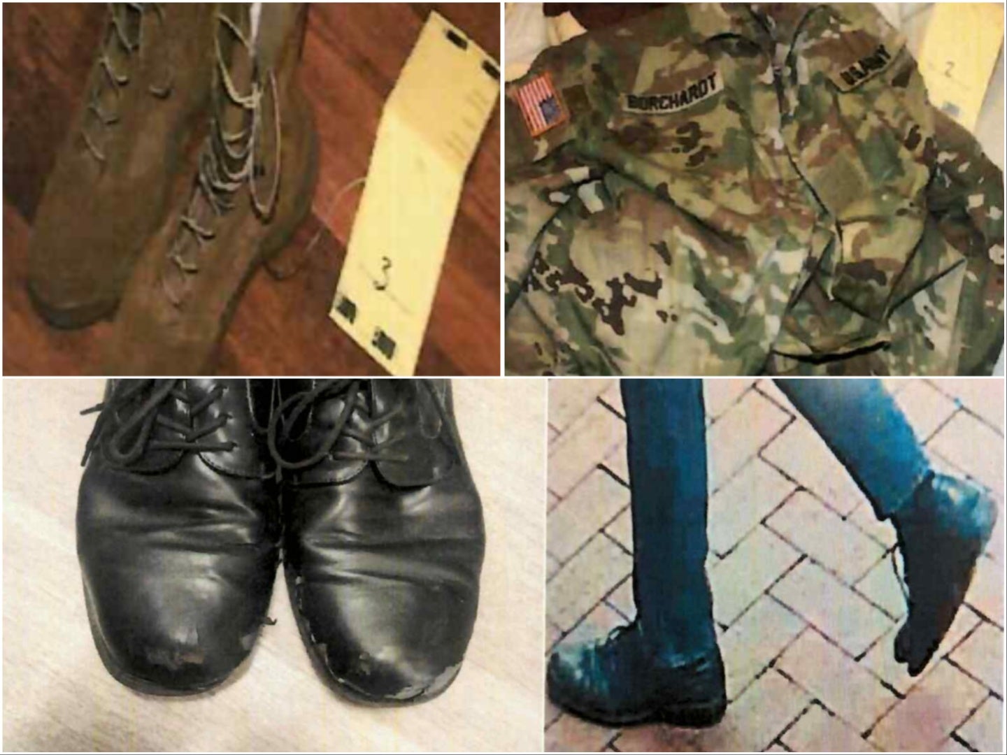 The FBI found the Army boots and camo uniform they say Borchardt wore during one alleged bank robbery, and the black shoes he allegedly wore during another