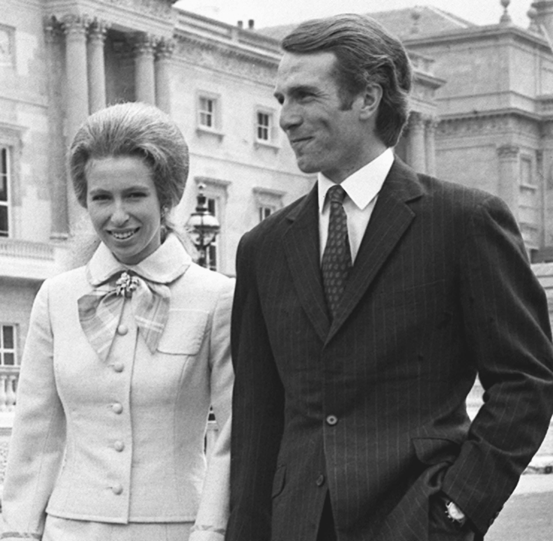 Anne and Mark Phillips in the grounds of Buckingham Palace in 1973