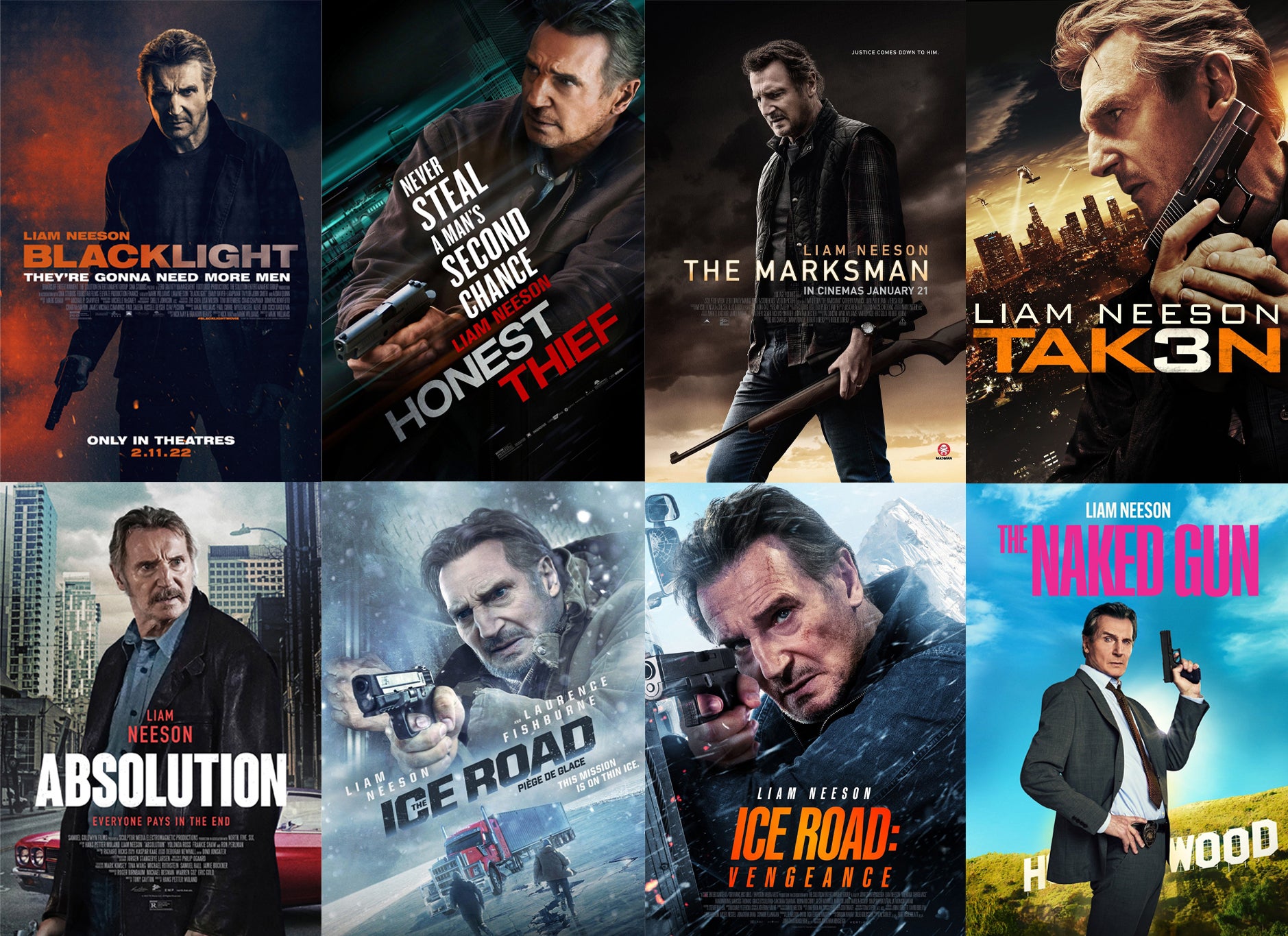Spot the difference: just a handful of the many Neeson vehicles to grace cinemas (or video-on-demand platforms) in recent years