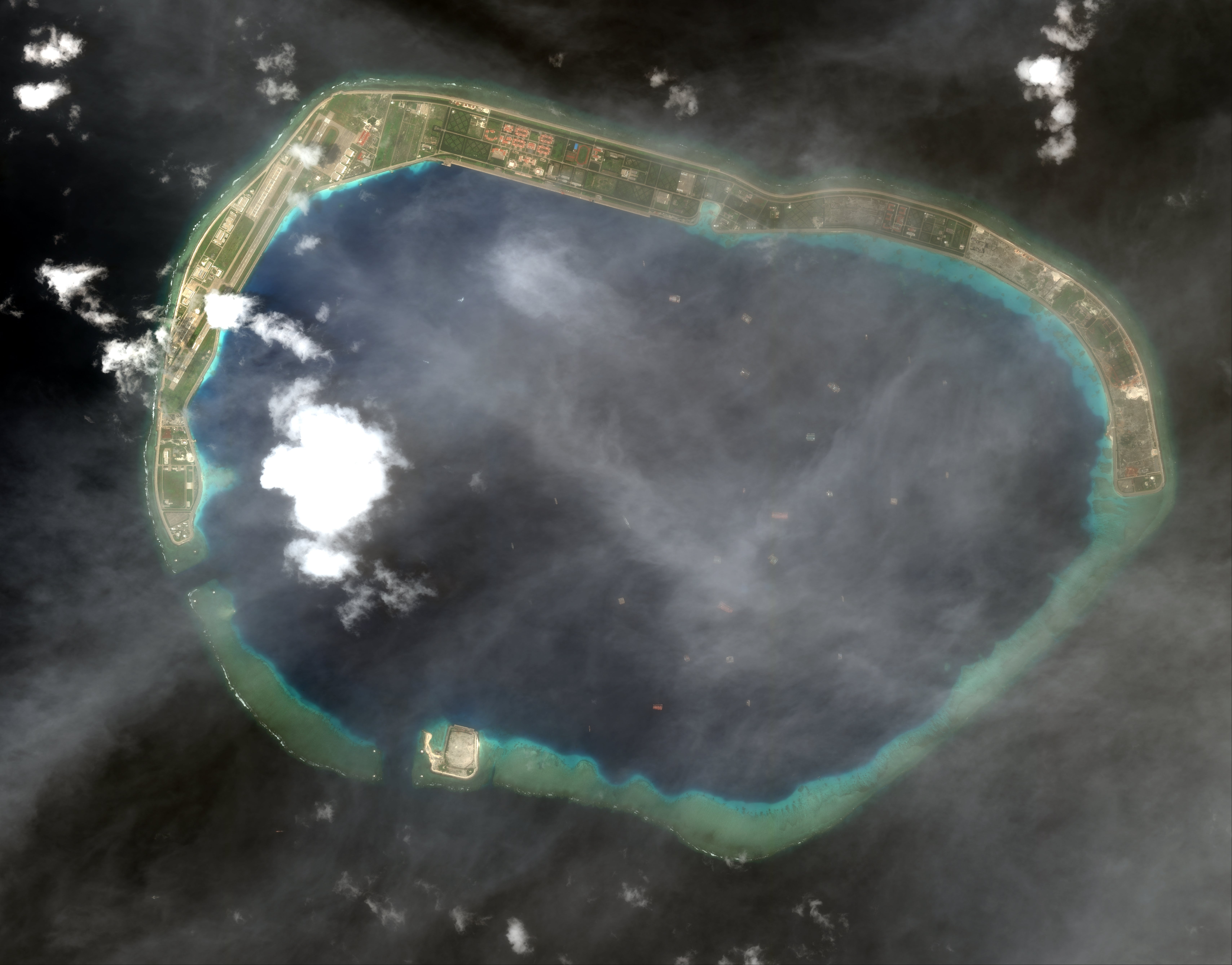 A satellite overview of Mischief Reef in the east of the Spratly Islands as seen in 2023