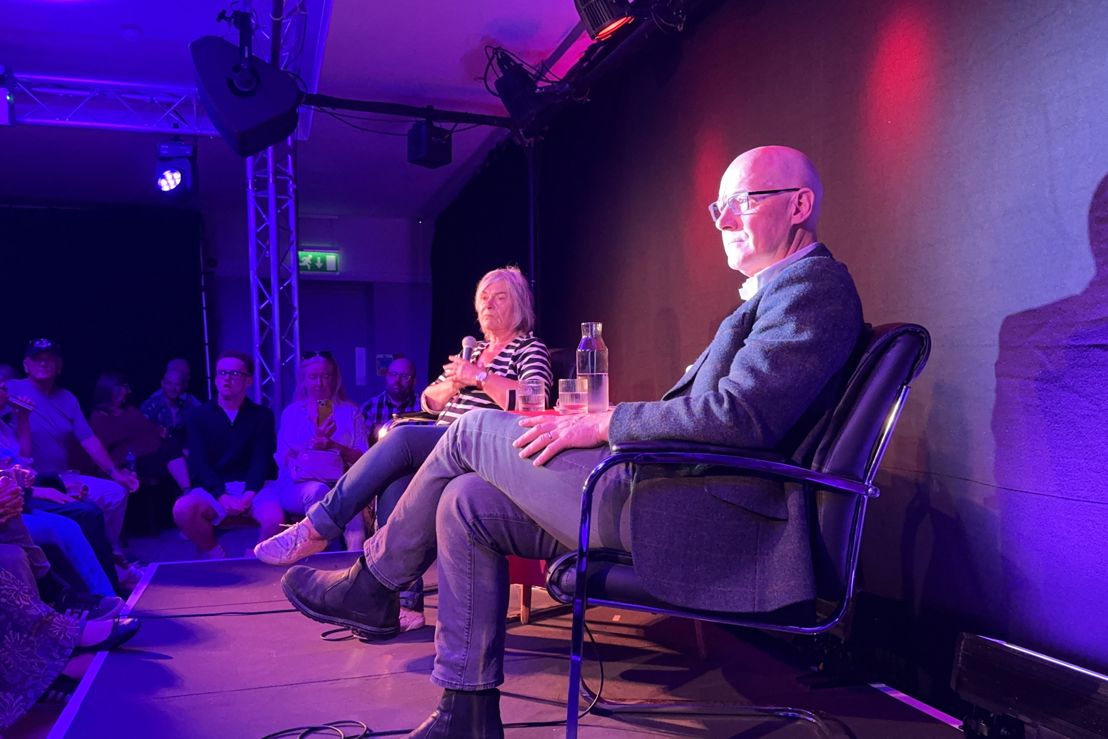 First Minister John Swinney appeared on stage with comedian Susan Morrison (Craig Paton/PA)