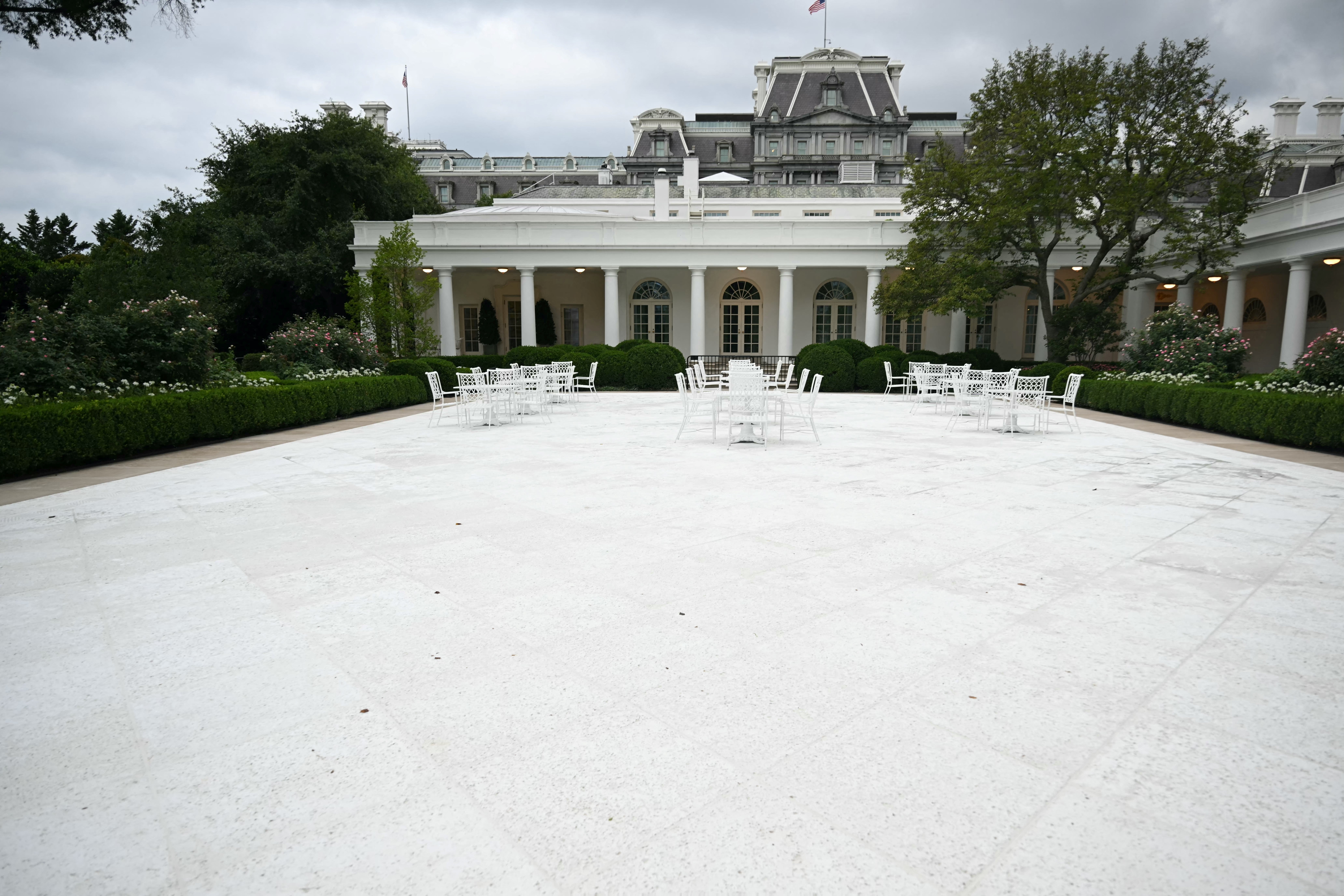 Donald Trump’s newly-paved Rose Garden is seen at the White House in Washington, DC, on August 1 2025