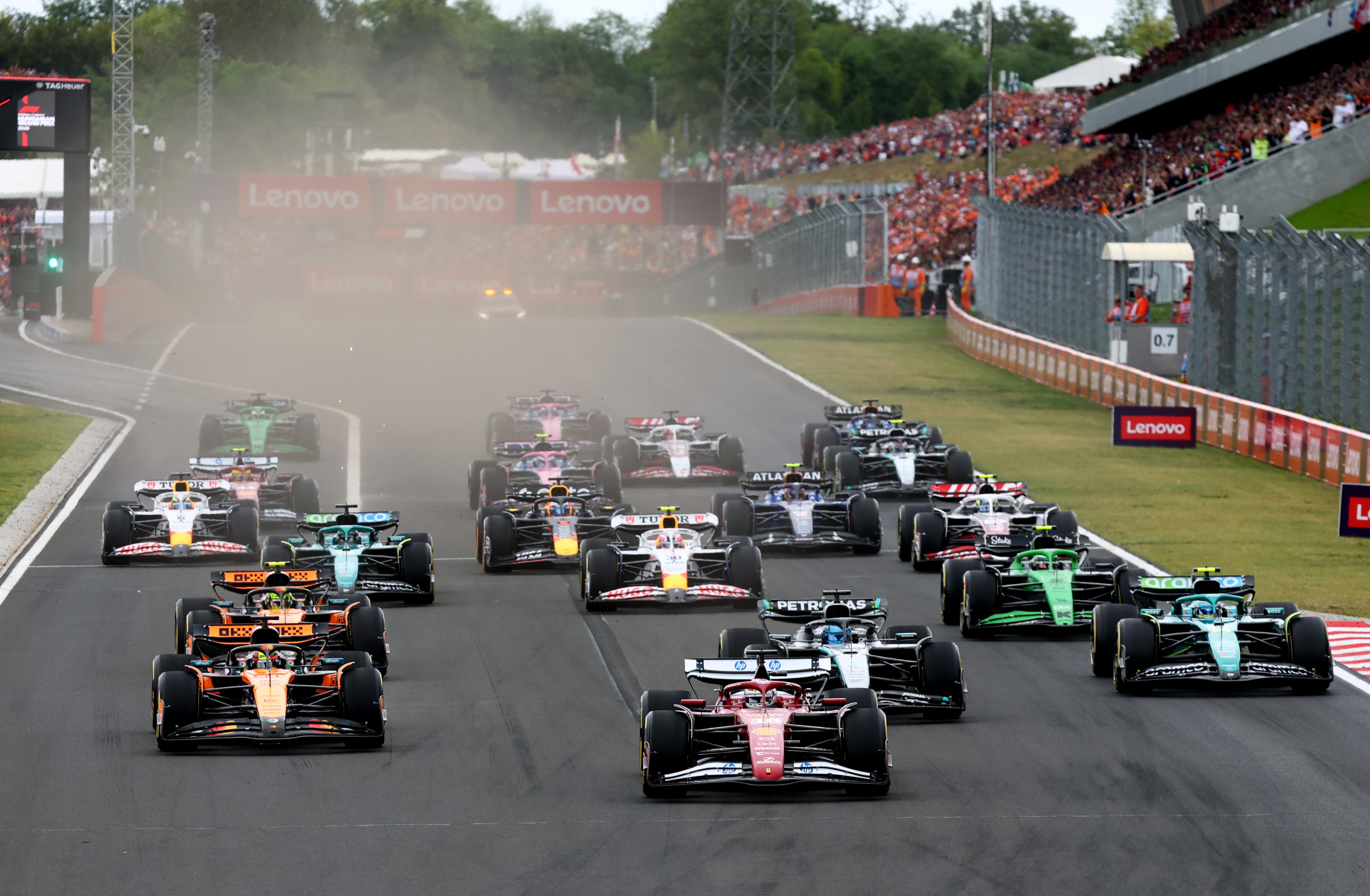 Charles Leclerc kept the lead at the start but fell away