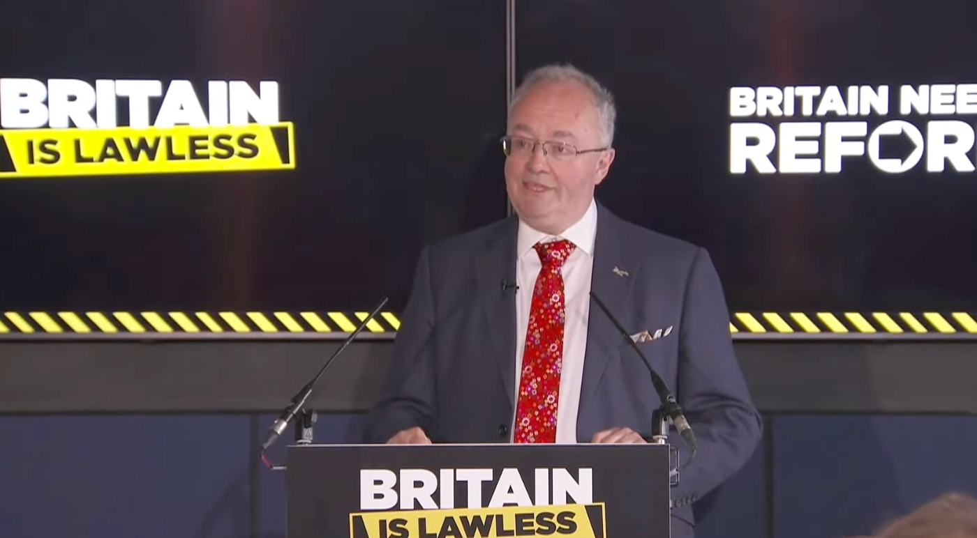 Rupert Matthews speaks at a Reform UK press conference in London