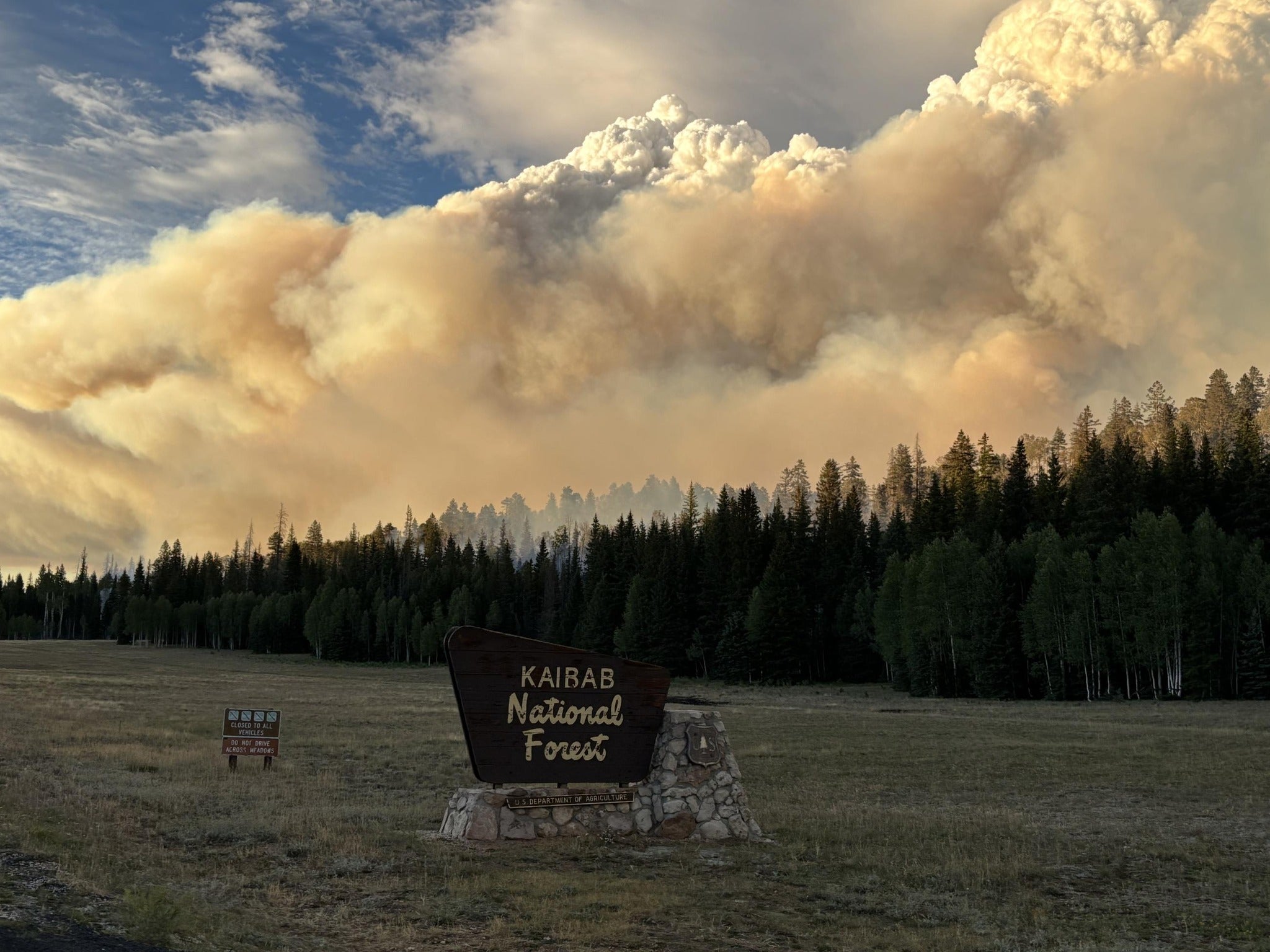 The Dragon Bravo fire is seen over Arizona’s Kaibab National Forest late last month. The blaze is now the largest in the U.S., spanning more than 116,000 acres