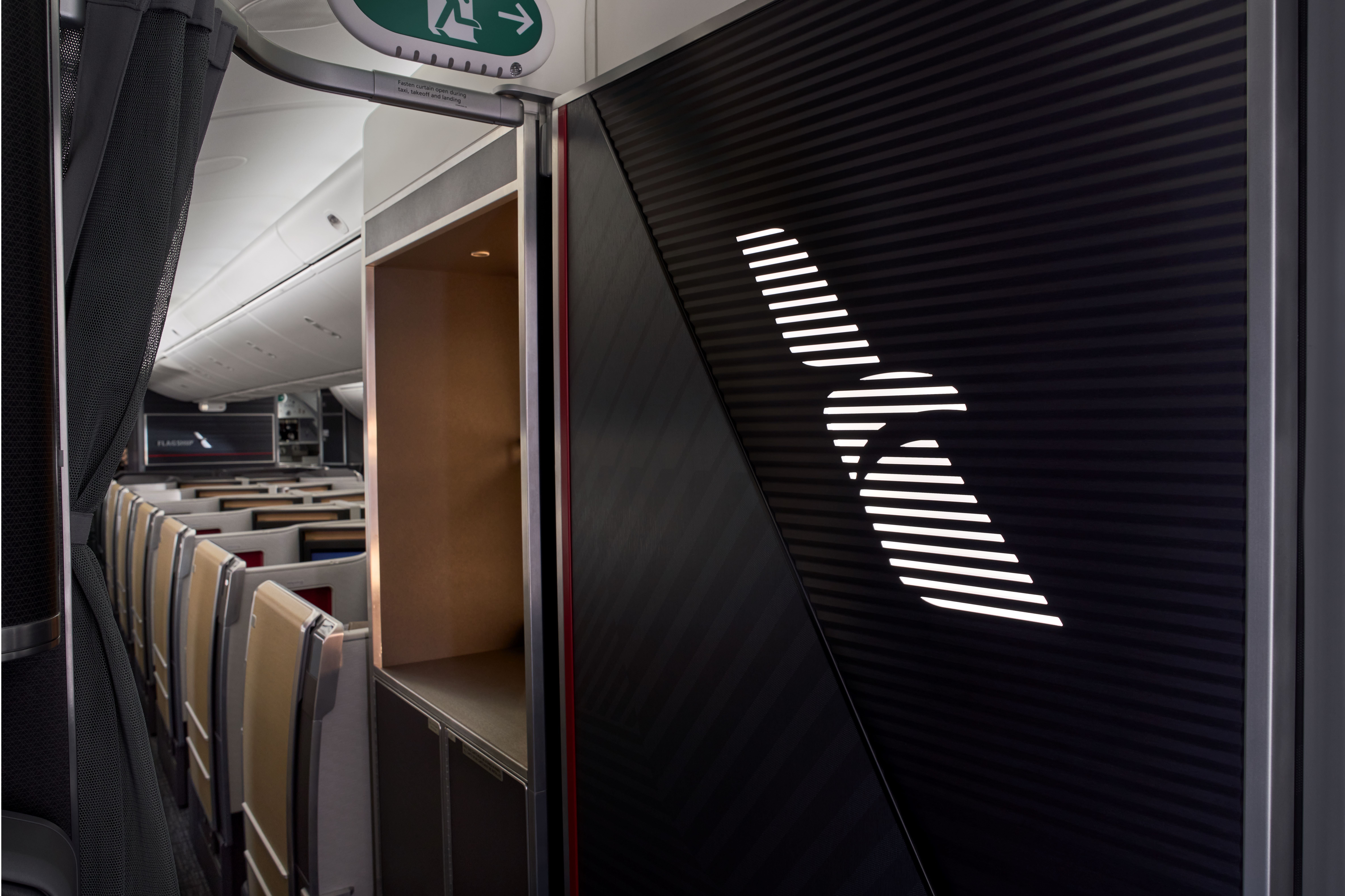 Elegant American Airlines branding in the business-class section