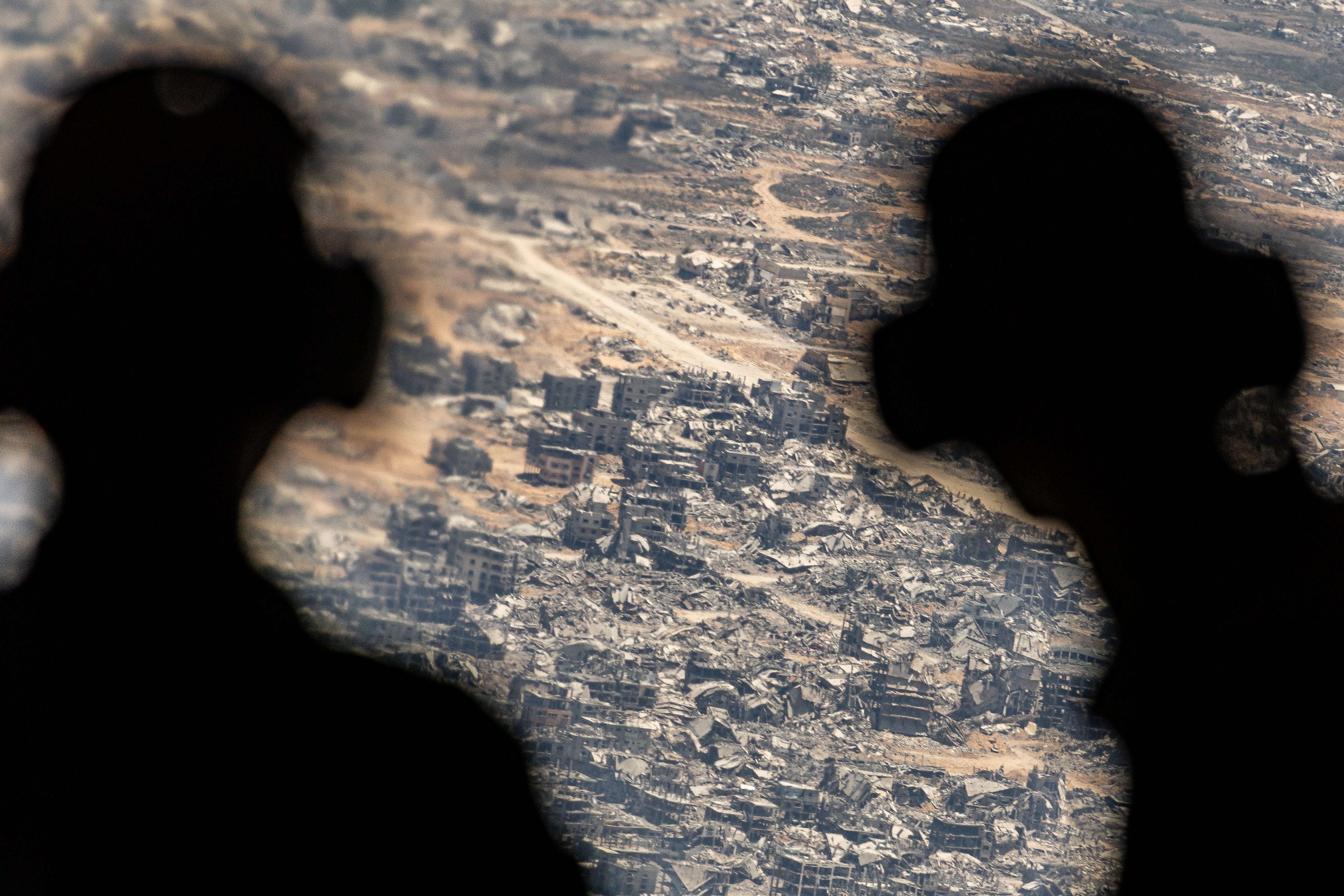 Destroyed Gaza seen from the sky on board a Jordanian military aid drop