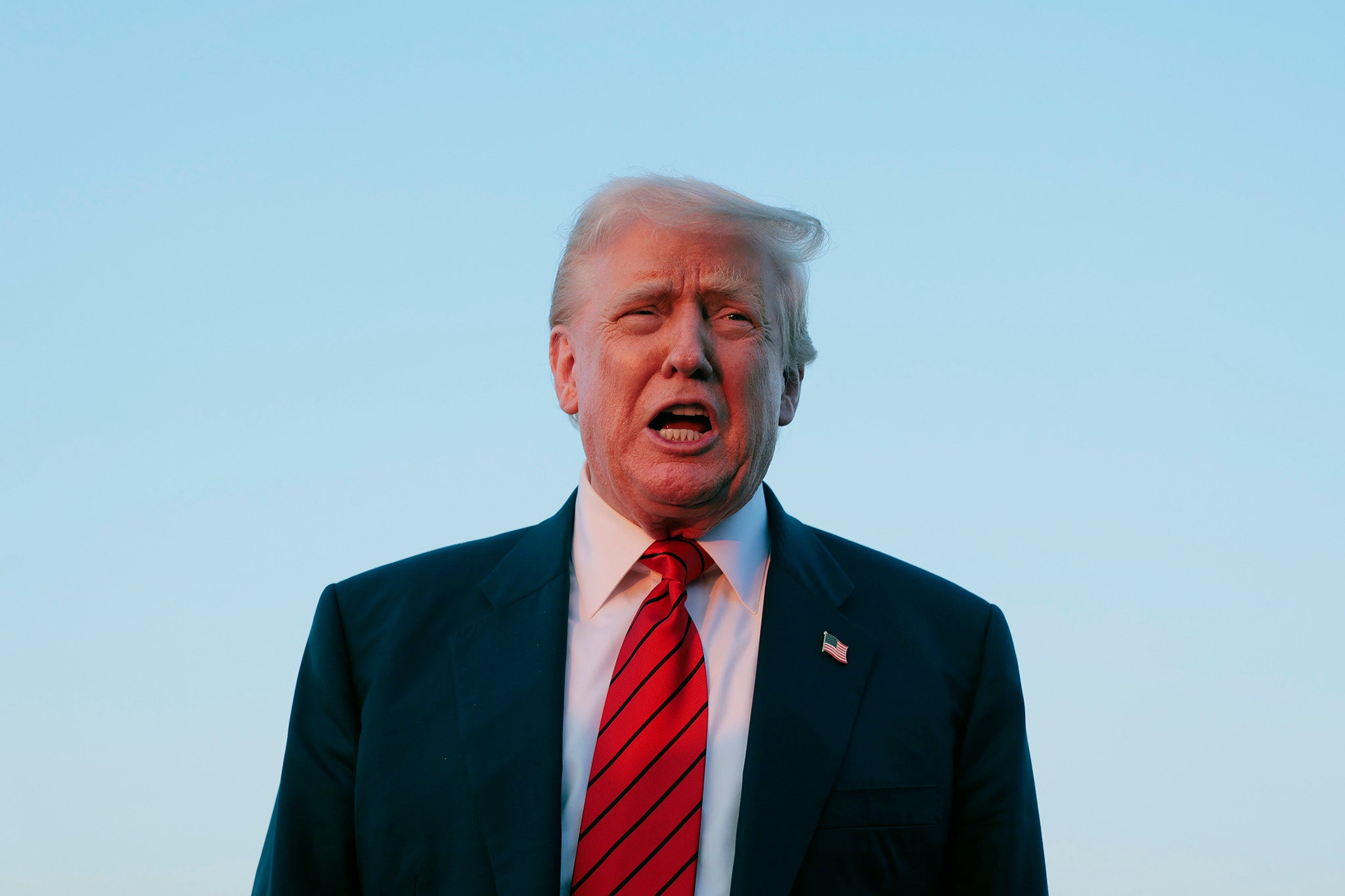 Trump addresses to reporters at the Lehigh Valley International Airport on August 3, 2025 about tensions between Cambodia and Thailand